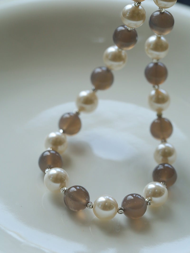 Mystic Grey Agate Pearl Beaded Necklace for Women - Elegant Natural Stone Jewelry Gift for Birthday, Anniversary & Special Occasions