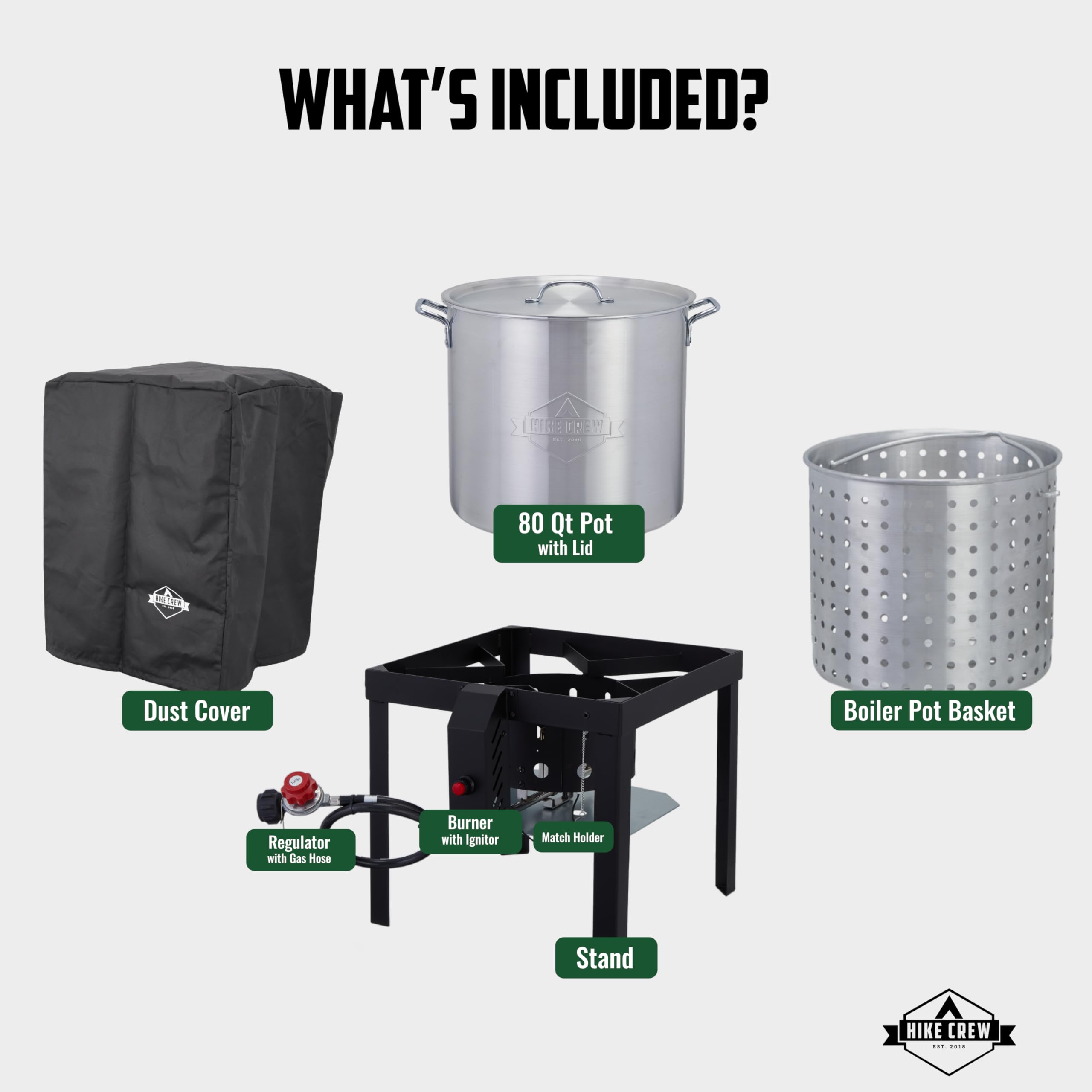 Hike Crew 80QT Outdoor Boiling Kit with Igniter | 110,000 BTU High-Power Seafood Boiler for Steaming, Cooking Fish, Crawfish, Crab, Lobster & Shellfish | Includes Pot, Lid, Strainer, Burner Stand & Storage Cover | Perfect for Backyard Parties, Camping & Outdoor Cooking