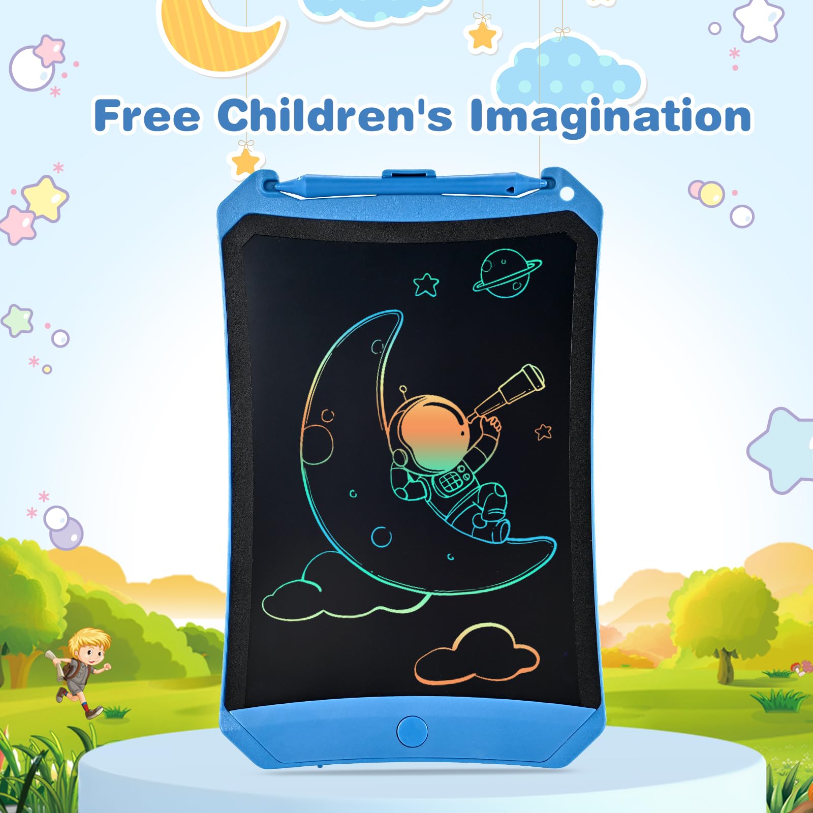 Reusable LCD Writing Tablet for Kids & Adults - Toddler Drawing Board with Colorful Screen, Educational Handwriting Aid for Home, School & Office - Perfect Gift for Learning, Note Taking & Creative Play (Blue)