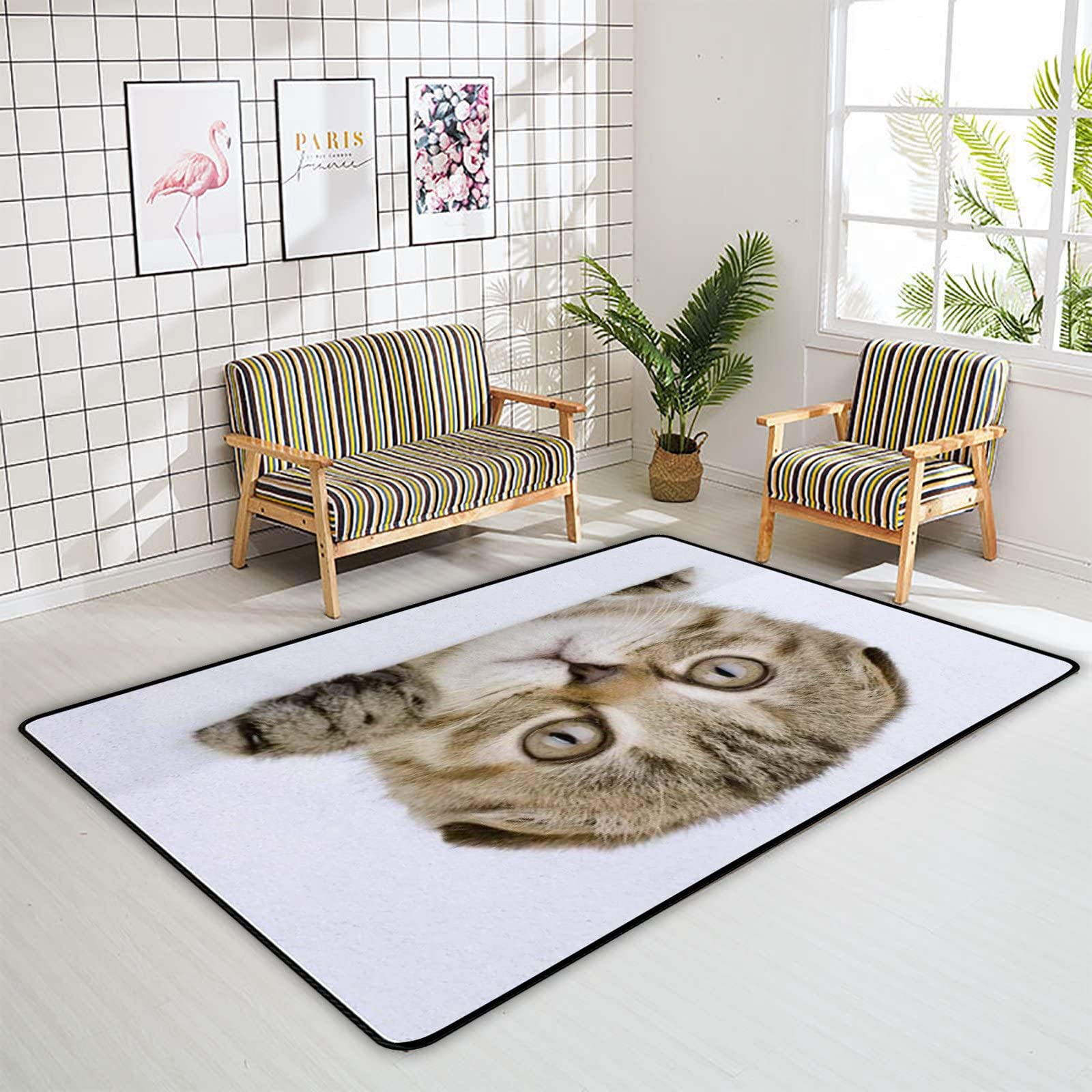 Non-Slip Big Area Rugs with Shy Kitten Design - 60x39 Inch Soft Floor Carpet for Living Room, Bedroom, Kids Room, Playroom & Yoga Mats - Perfect for Home Decor and Play Areas