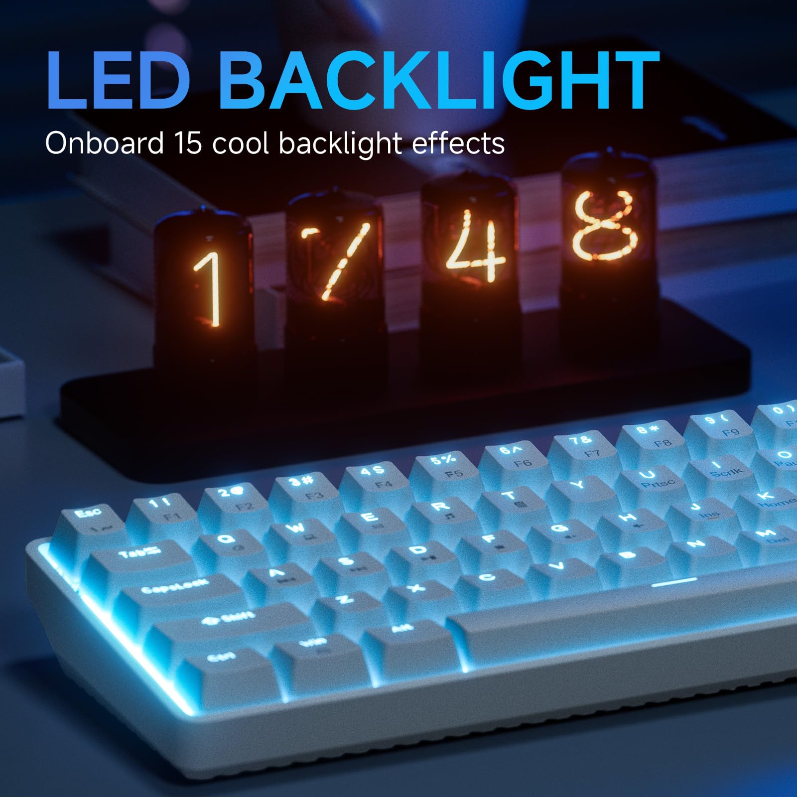 TMKB T61SE 60% Compact Mechanical Gaming Keyboard with Tactile Brown Switches - RGB LED Backlit, Double-Shot PBT Keycaps, N-Key Rollover, Detachable USB-C Cable - Perfect for Esports, Office Work & Programming (White)