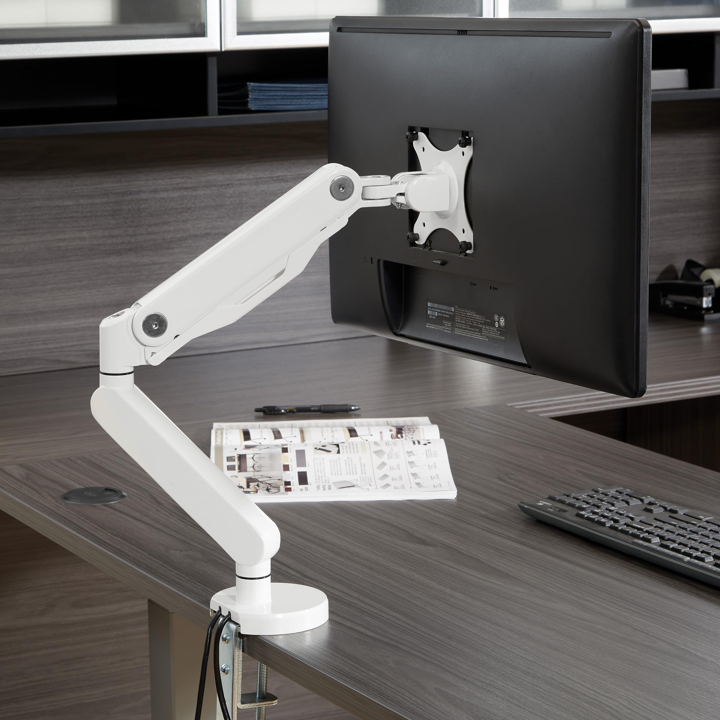 Office Star Ascend II Single Monitor Arm with Dual USB 3.0 Ports, 3-Point Rotation & VESA Mount - Adjustable for 17 to 30 Inch Screens (White) - Perfect for Home Office, Gaming & Workspace Setup