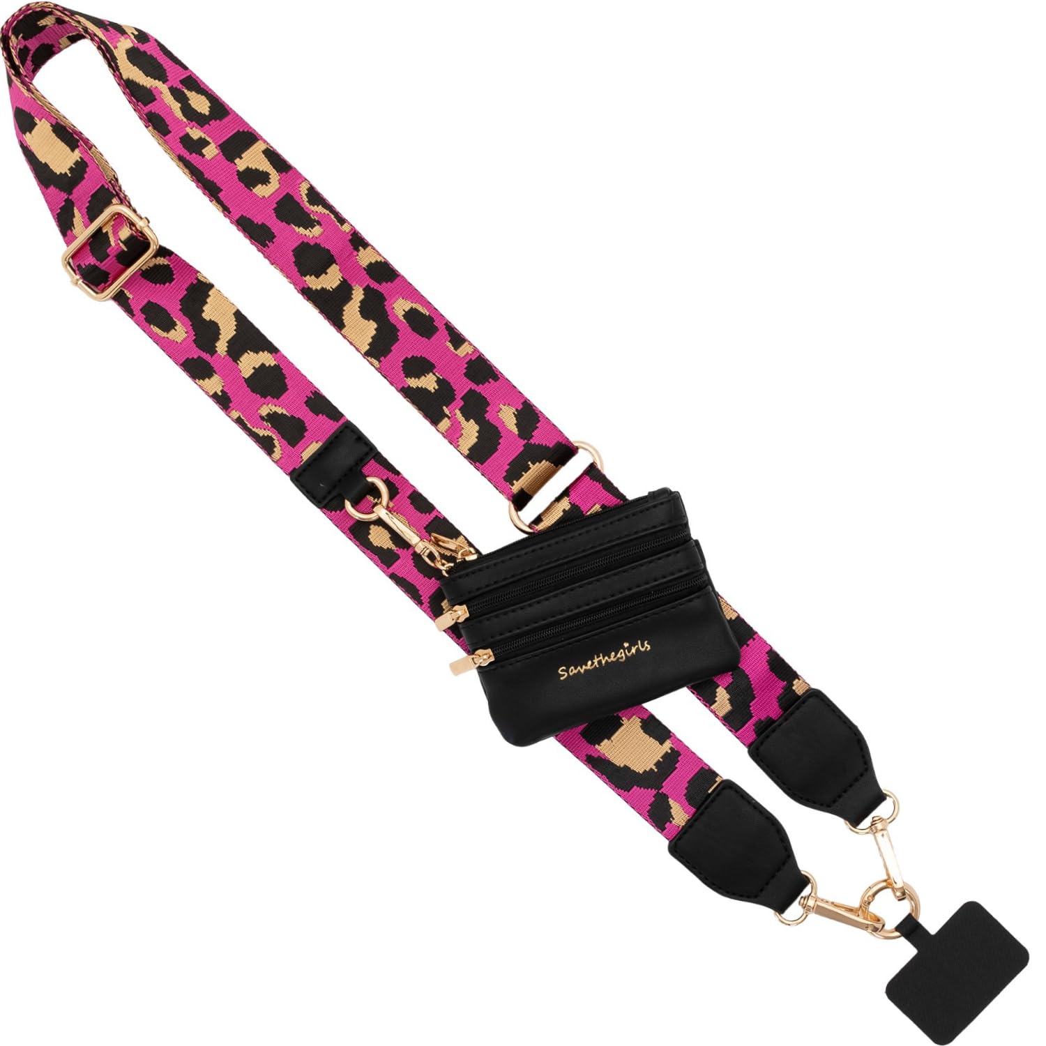 Original Clip and Go Phone Strap with Zipper Wallet Pouch - Leopard Pink/Black Crossbody Phone Lanyard - Stylish Phone Strap Chain for Hands-Free Convenience - Perfect for Travel, Shopping, and Everyday Use