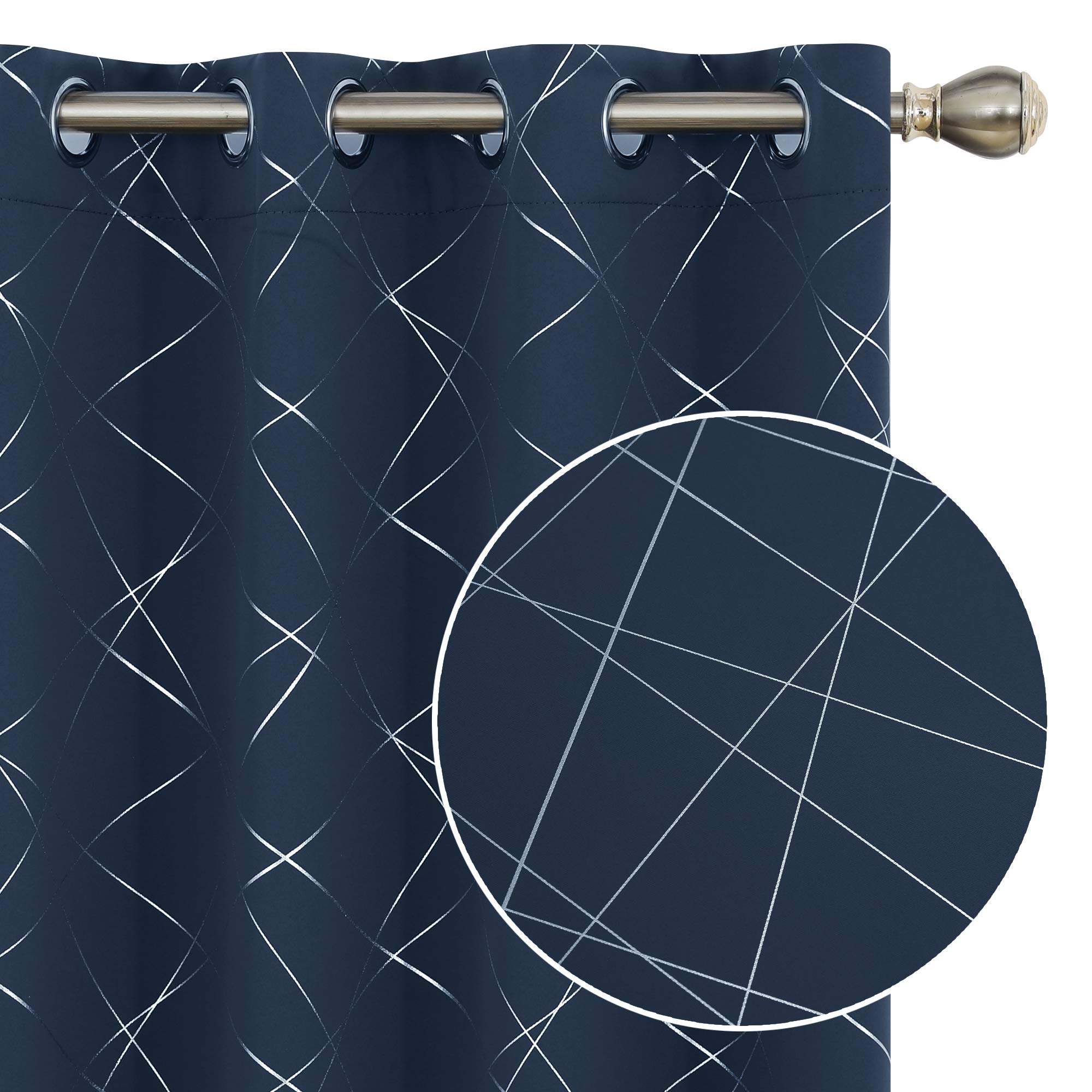 Deconovo Blackout Thermal Insulated Curtains for Bedroom & Living Room - Noise Reducing Window Drapes for Balcony & Veranda - 2 Panels 52x45 Inches Navy Blue - Perfect for Home Theater, Nursery & Light Sleepers