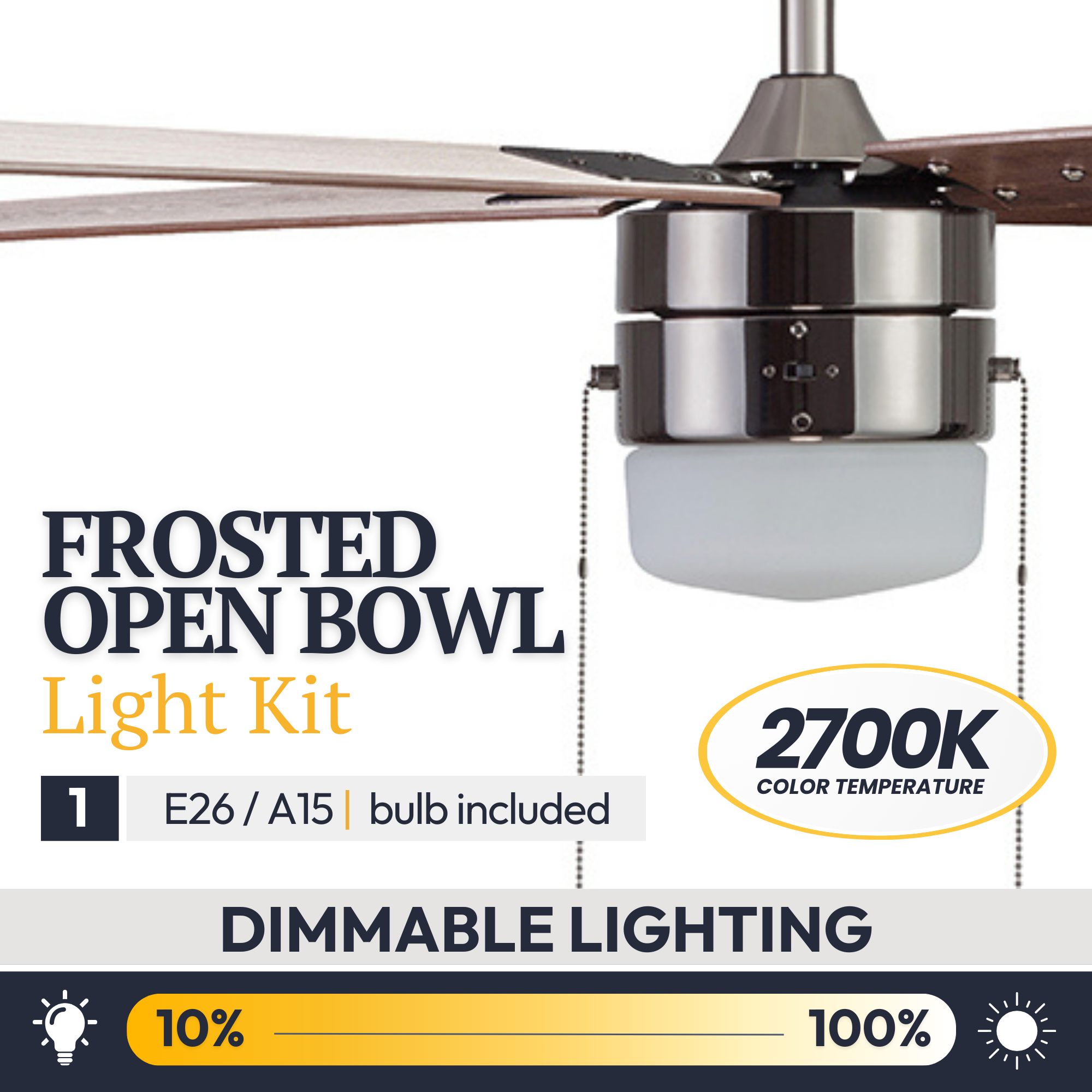52 Inch Gun Metal Ceiling Fan with Pull Chain - Modern Industrial Style for Living Room, Bedroom, and Office Cooling