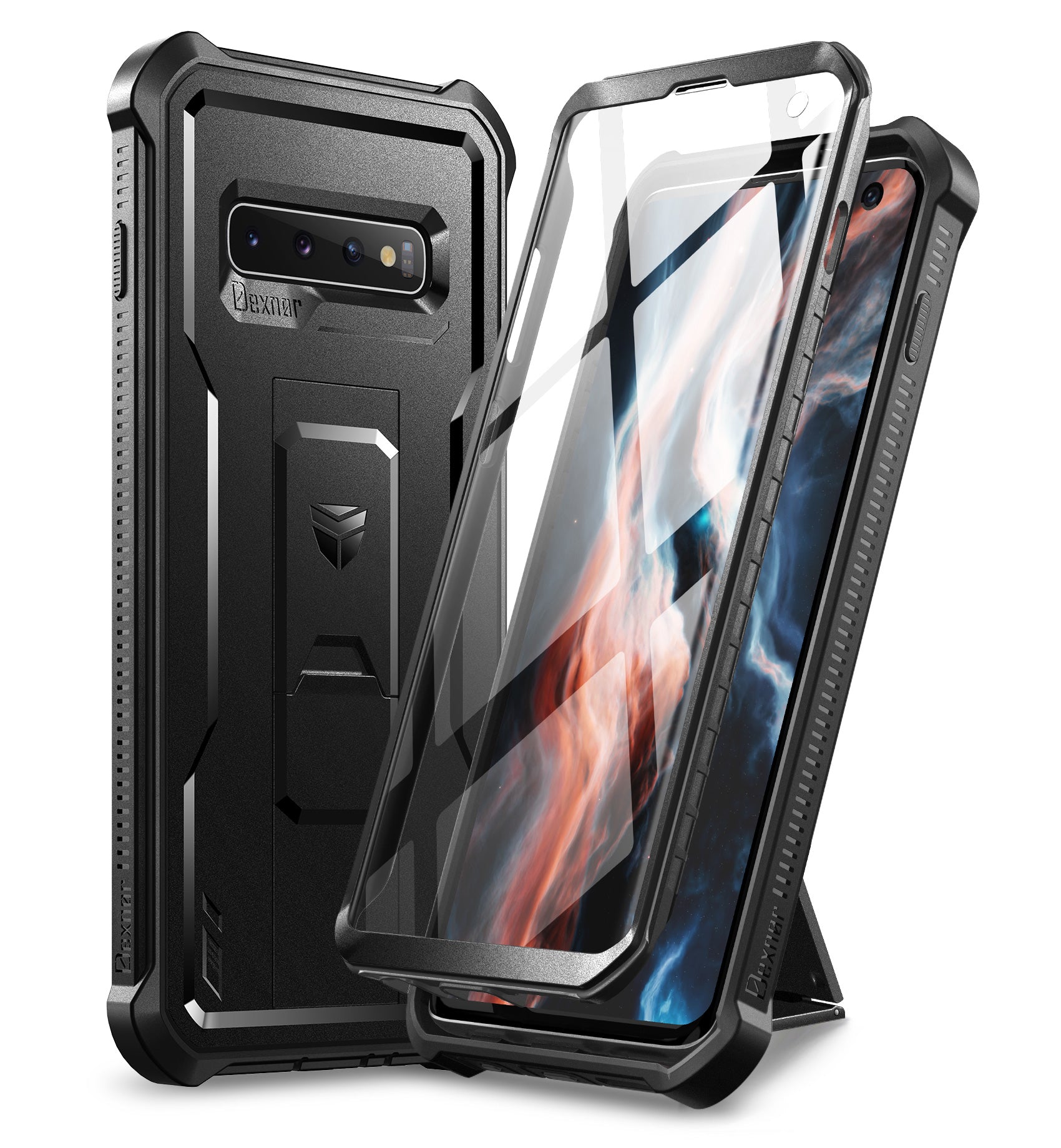 Dexnor Heavy Duty Shockproof Rugged Case for Samsung Galaxy S10 with Built-in Kickstand & Screen Protector - Perfect for Outdoor Activities, Work & Travel Protection