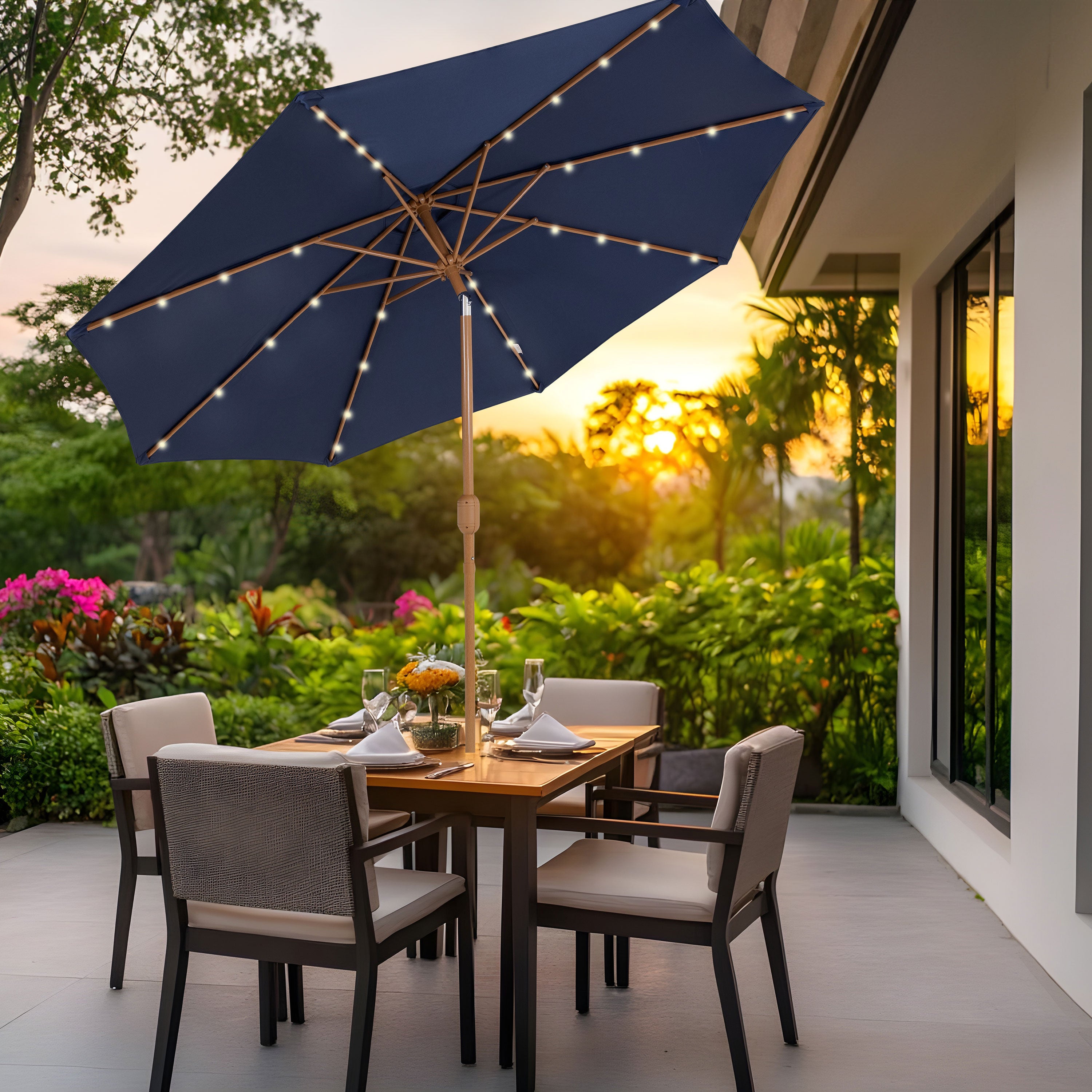 Sunnydaze 8.5 ft Outdoor Patio Umbrella with Realistic Woodgrain Finish - Perfect for Backyard, Poolside, and Garden Shade