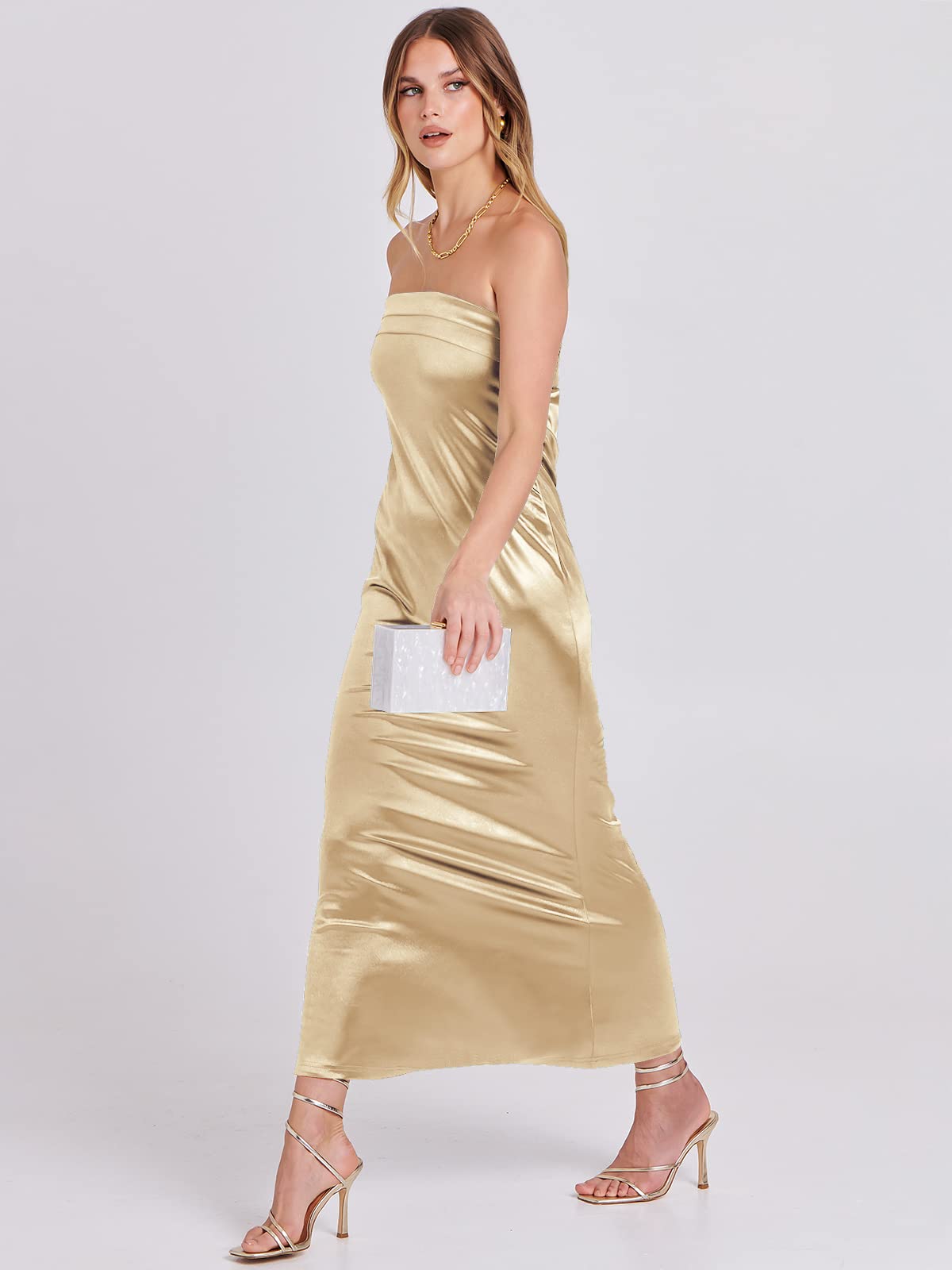 ANRABESS Women's 2024 Summer Strapless Satin Maxi Dress - Elegant Backless Bodycon Cocktail Dress for Wedding Guest, Formal Events & Special Occasions