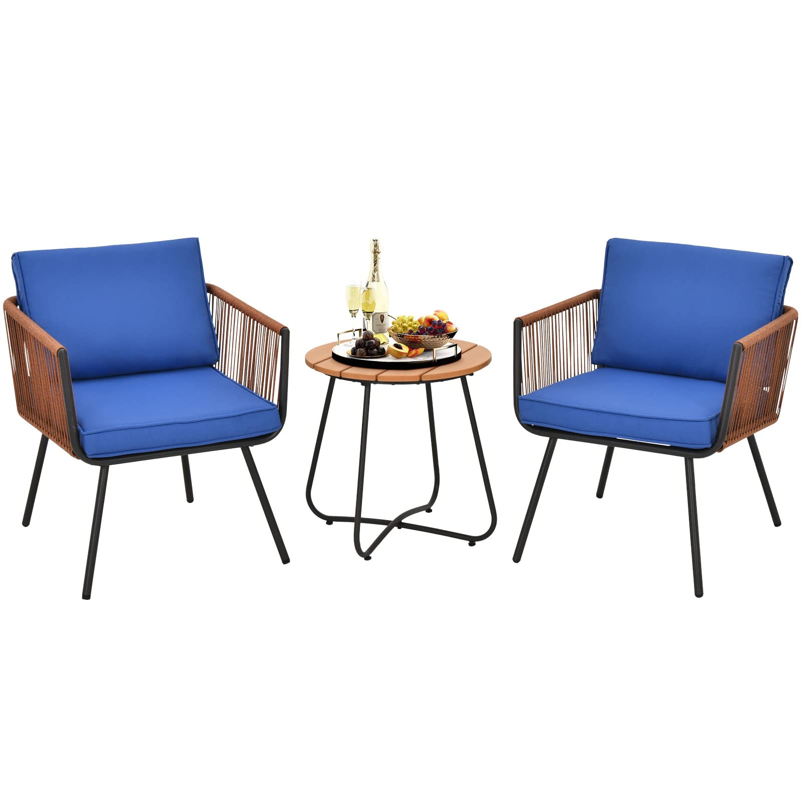 **Tangkula 3-Piece Patio Bistro Set - Outdoor Conversation Chairs with Coffee Table, Modern Garden Furniture with Soft Cushions - Perfect for Porch, Backyard, Garden & Poolside (Navy Blue) | Durable & Weather-Resistant for Relaxing & Entertaining**