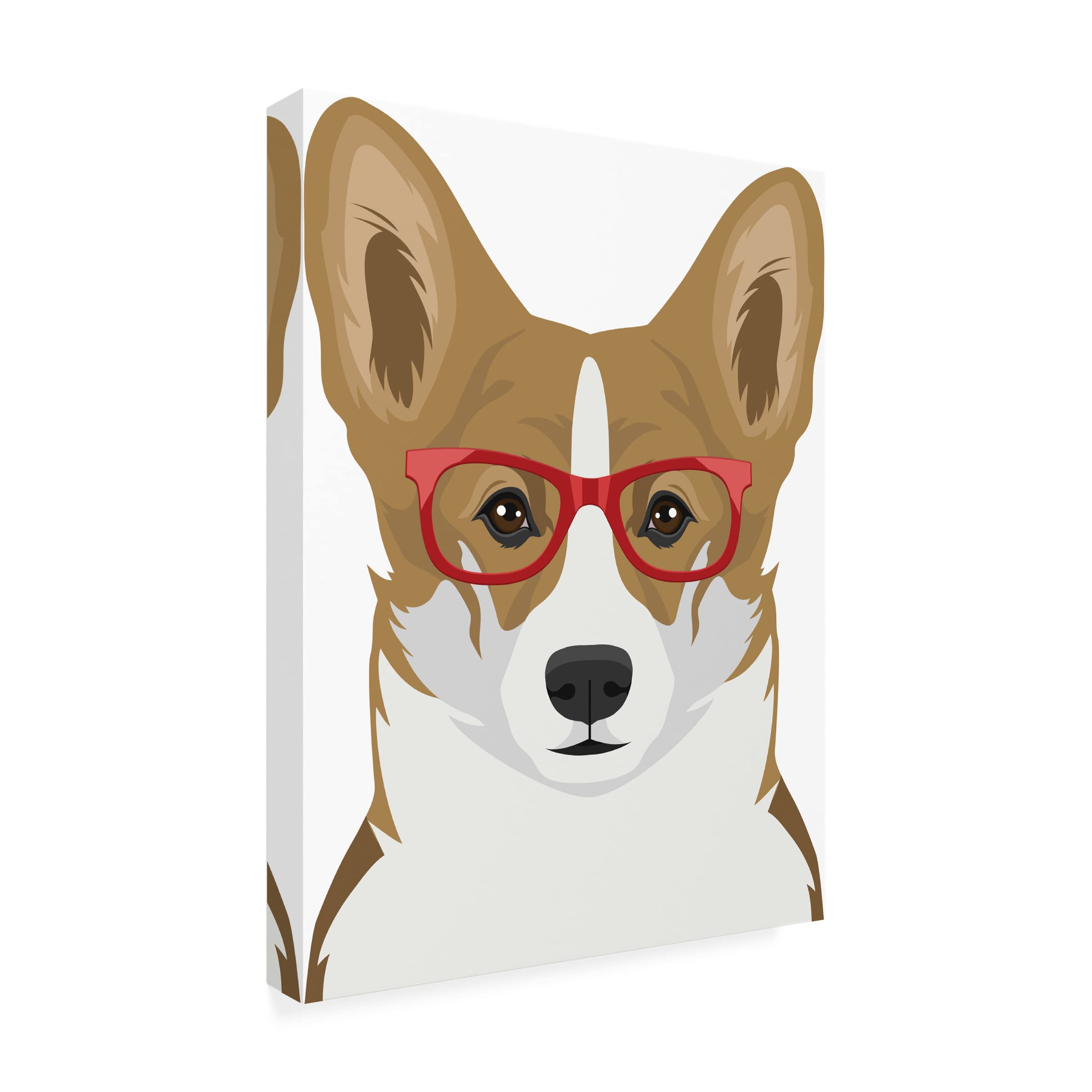 Corgi Wearing Hipster Glasses Canvas Art Print - Modern Dog Wall Decor for Living Room, Bedroom & Office - Funny Animal Painting by Trademark Fine Art
