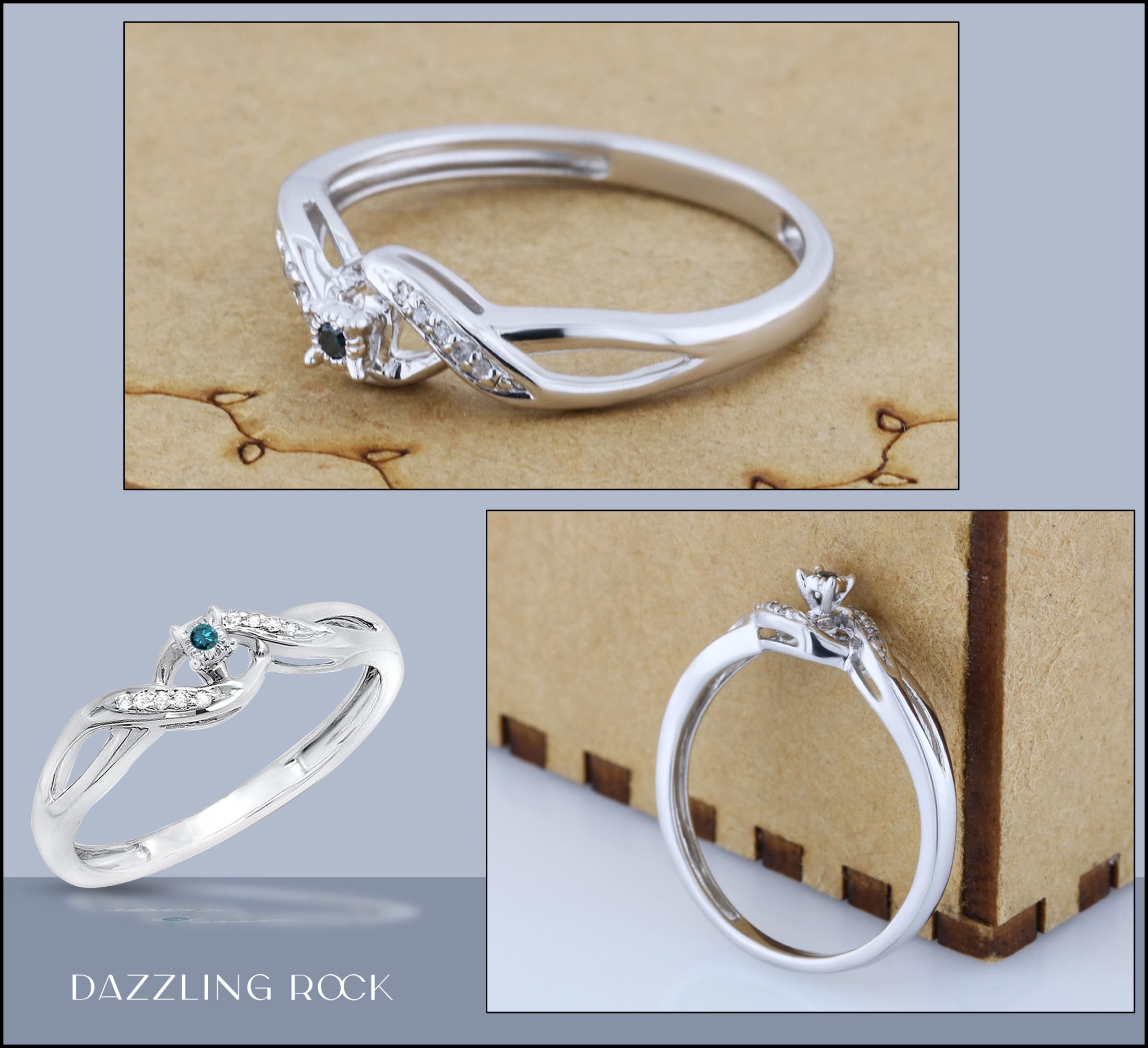Dazzlingrock Collection 0.06 Carat (ctw) Round Blue & White Diamond Women's Swirl Bridal Promise Engagement Ring in Sterling Silver - Perfect for Proposals, Anniversaries & Special Occasions