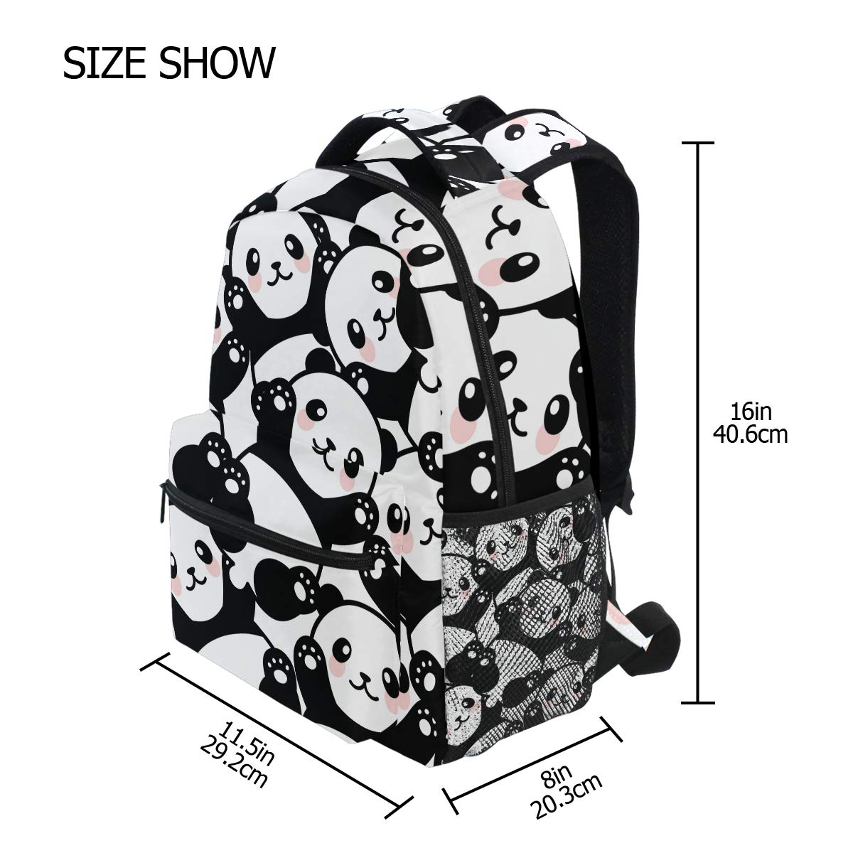Qilmy Panda Backpack for Girls - Cute School Bookbag with Laptop Compartment, Lightweight Travel Daypack for Students & Teens, Black - Perfect for School, College, Travel & Daily Use