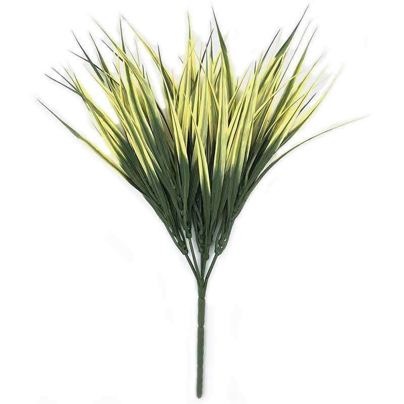 5 Pack UV Yellow Tipped Artificial Grass Stems - 35cm Tall Fake Grass Decor for Home, Office & Outdoor Landscaping