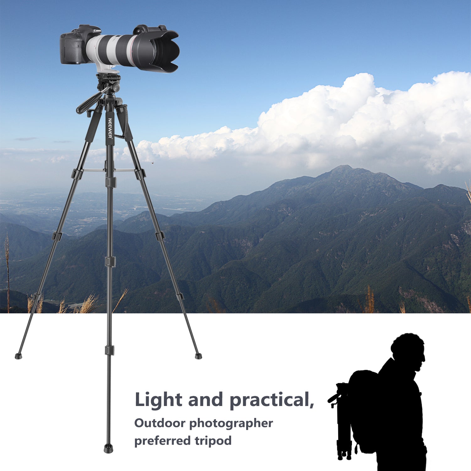 NEEWER SAB234 56-Inch Lightweight Aluminum Camera Tripod Stand with Carry Bag - Perfect for DSLR Photography, Video Shooting, Travel & Outdoor Adventures