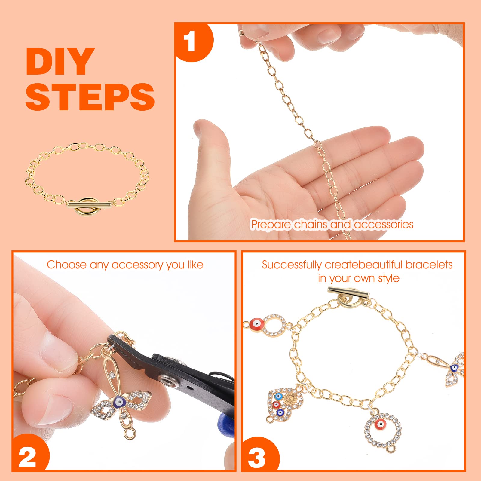 Prasacco 12-Piece Gold Jewelry Making Bracelet Chains with OT Toggle Clasp - Women's Link Chain Bracelets for DIY Charm Bracelets & Jewelry Crafting - Perfect for Gifts, Parties, and Fashion Accessories