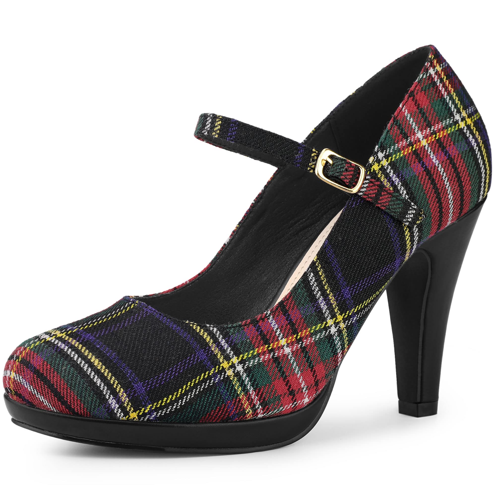 Allegra K Women's Houndstooth Print Platform Stiletto Heels Mary Jane Pumps - Elegant Dress Shoes for Office, Party & Special Occasions