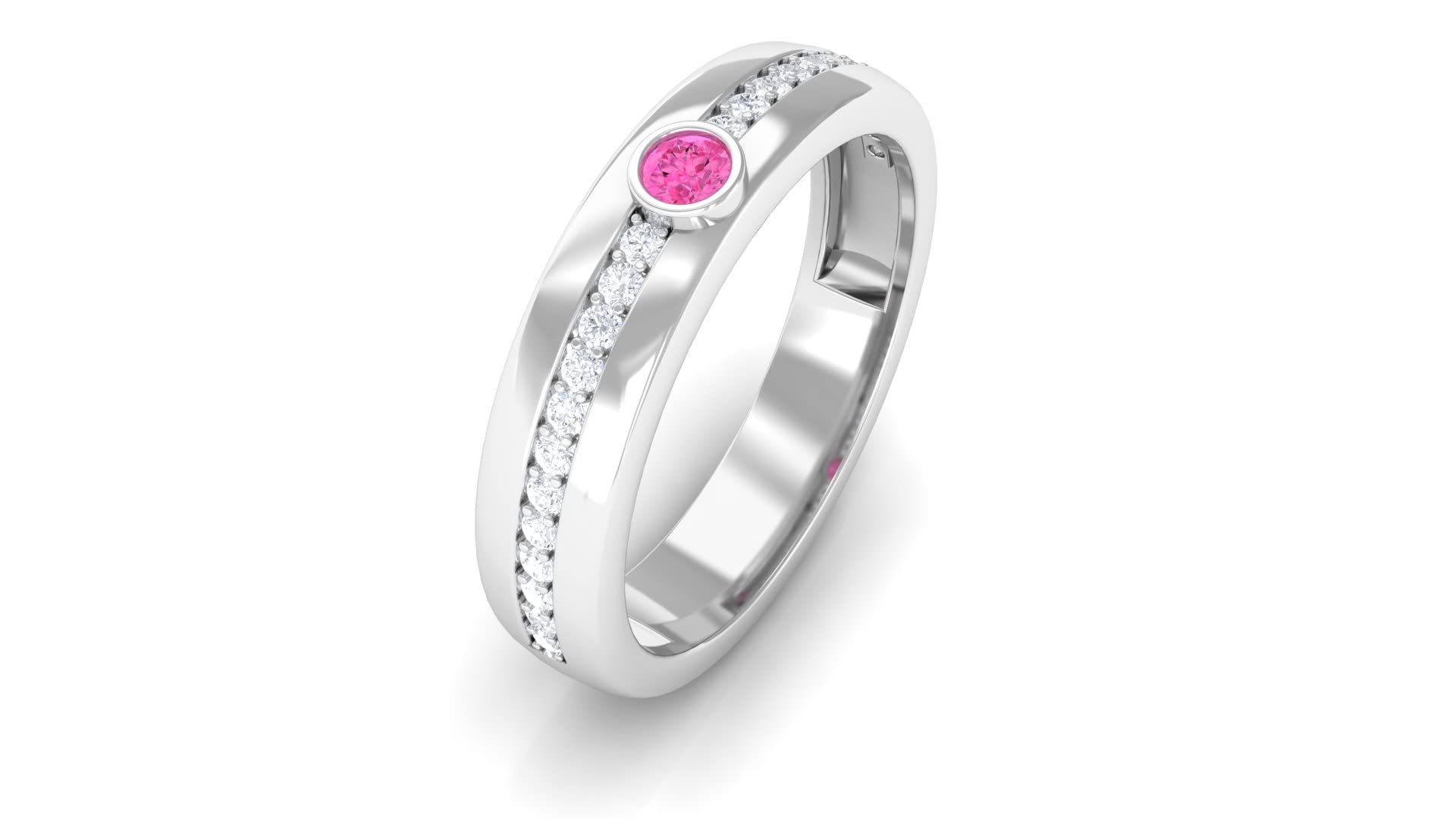 0.25 CT Natural Pink Sapphire and Diamond 14K Solid Gold Band Ring for Women | Elegant Stackable Ring for Engagement, Anniversary & Everyday Wear