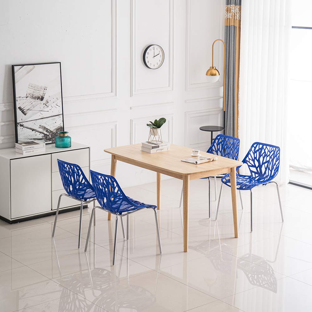 VINGLI Modern Stackable Dining Chairs - Set of 4 Black Birch Wood Armless Side Chairs for Kitchen, Restaurant & Home Decor | Space-Saving & Comfortable Seating Solution
