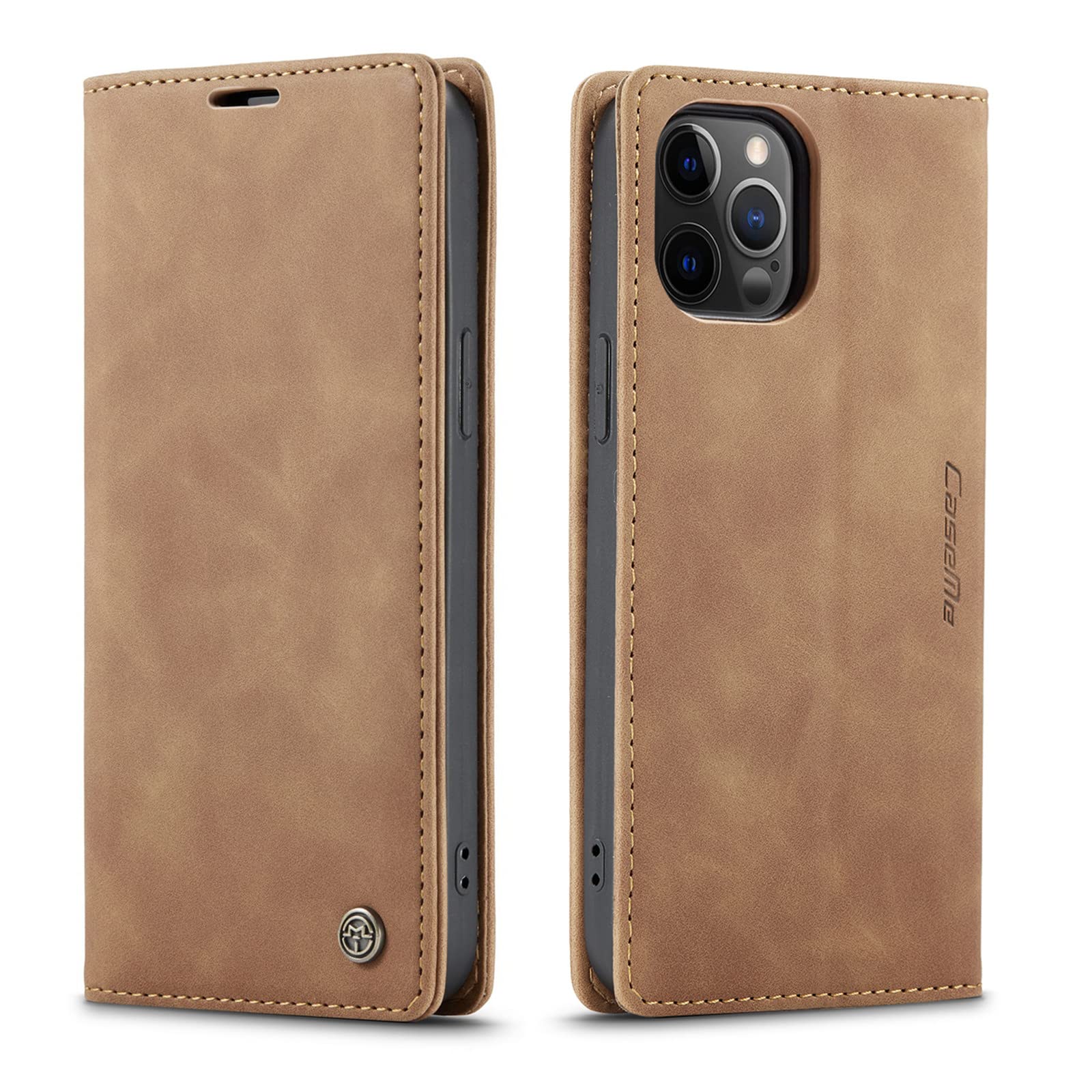 XYX Matte Texture Retro PU Leather Wallet Case with Magnetic Kickstand & Card Slots - Compatible with iPhone 12/iPhone 12 Pro (Brown) | Slim Protective Phone Cover for Everyday Use, Travel & Business Meetings