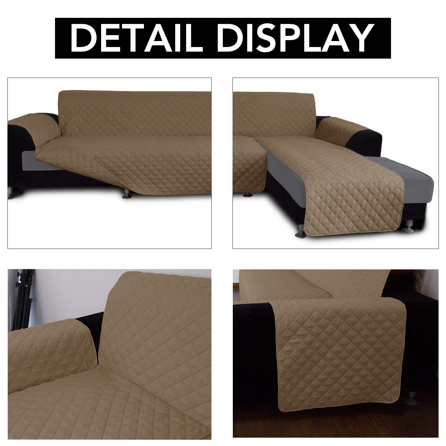 Reversible L-Shaped Sofa Slipcover - Large Camel Sectional Couch Cover with Chaise Lounge | Pet & Child Proof Furniture Protector | Perfect for Living Room, Family Room & Home Theater