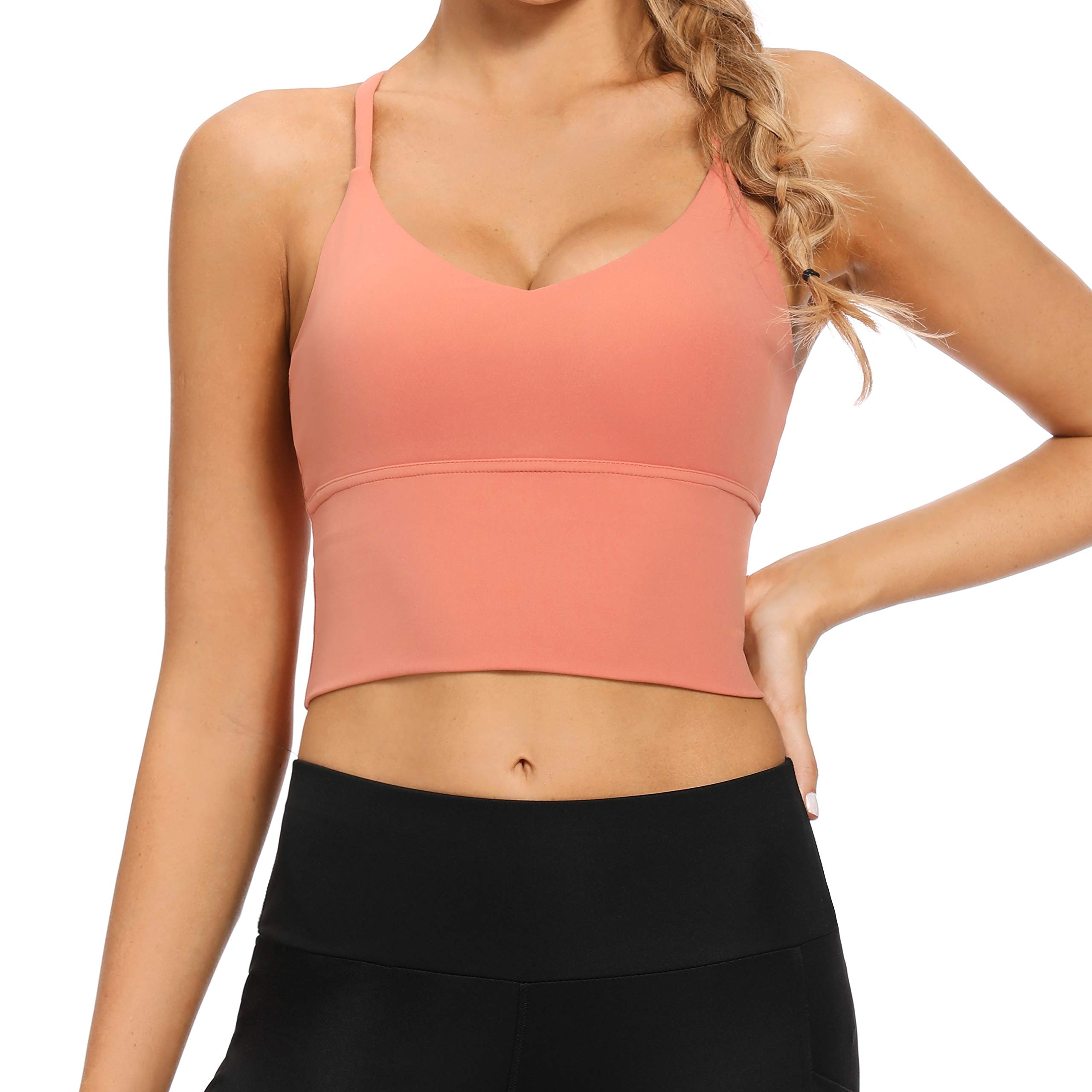Longline Strappy Padded Sports Bras for Women - Workout Running Yoga Gym Activewear - Breathable Supportive Crop Top for High-Intensity Training & Everyday Wear