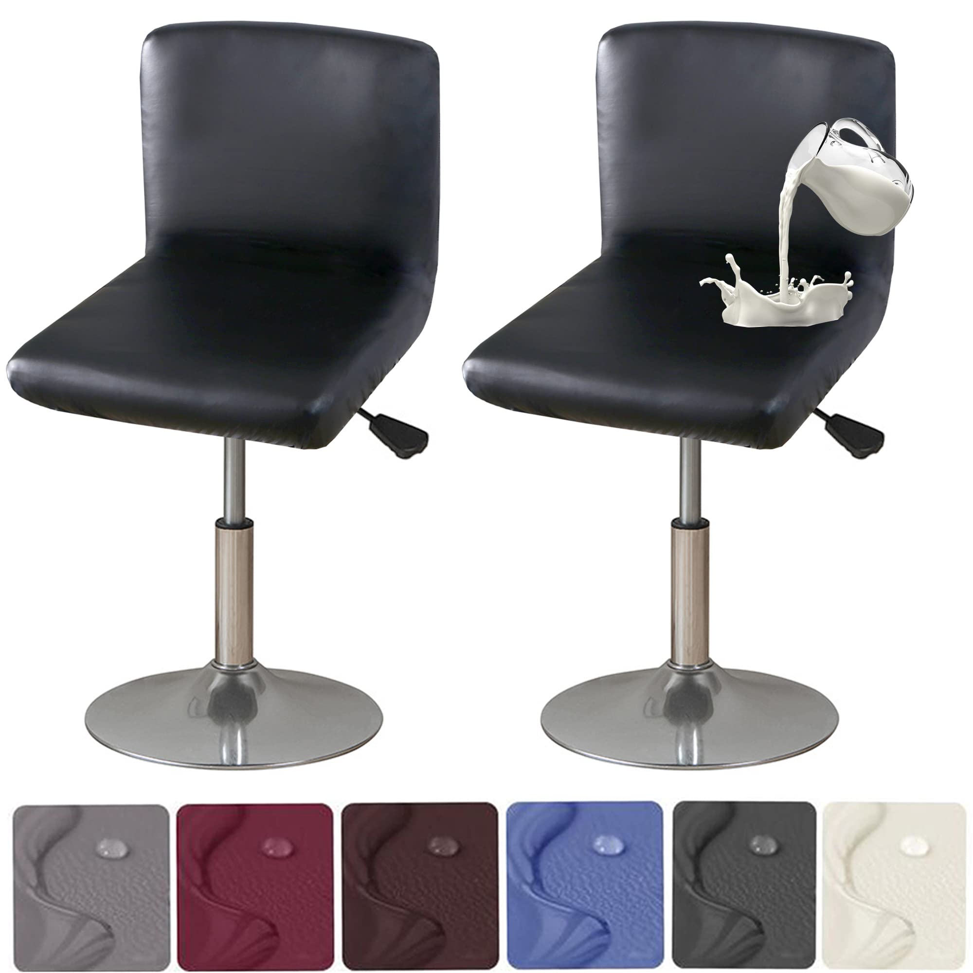 Stretch Waterproof PU Bar Stool Covers 2 Pack - Washable for Low Back Chairs, Home & Bar Use