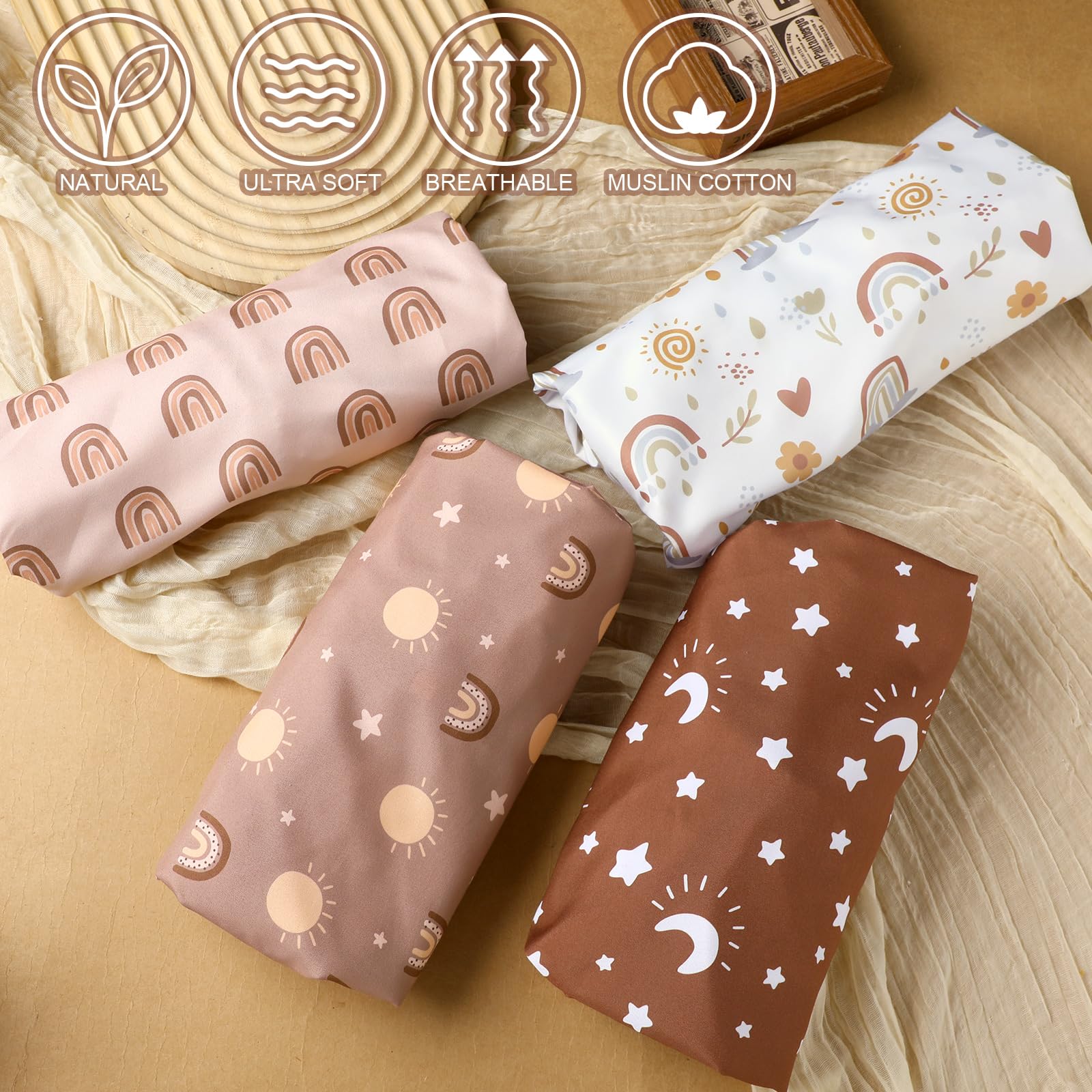 4 Pack Boho Rainbow Changing Pad Covers 32