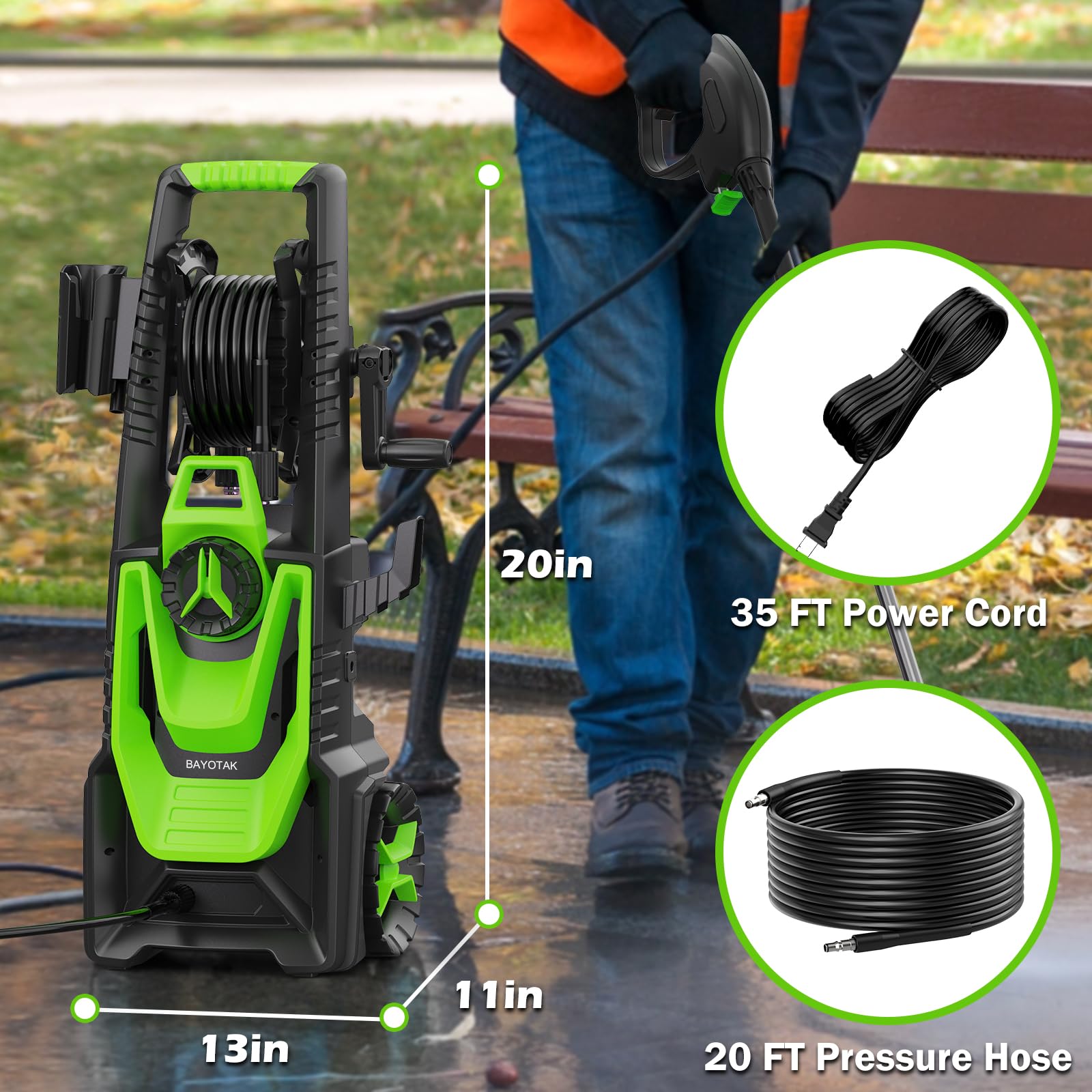 5000 PSI Electric Pressure Washer with Foam Cannon - 3.2 GPM High Power Cleaning Machine for Cars, Driveways & Outdoor Surfaces - Includes 35ft Cord, 20ft Hose, Hose Reel & 4 Nozzles - Perfect for Home, Garage & Commercial Cleaning