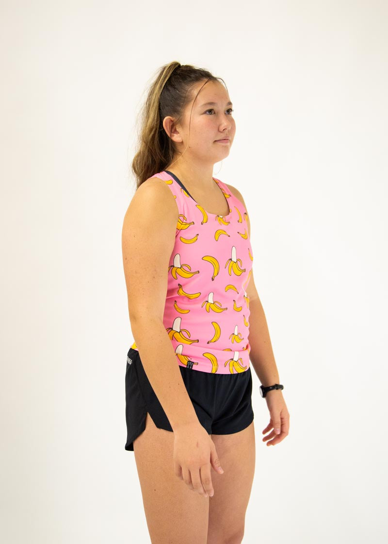 Women's Pink Bananas Performance Singlet - Breathable Workout Tank Top for Running, Yoga & Gym - Comfortable Athletic Activewear for Women