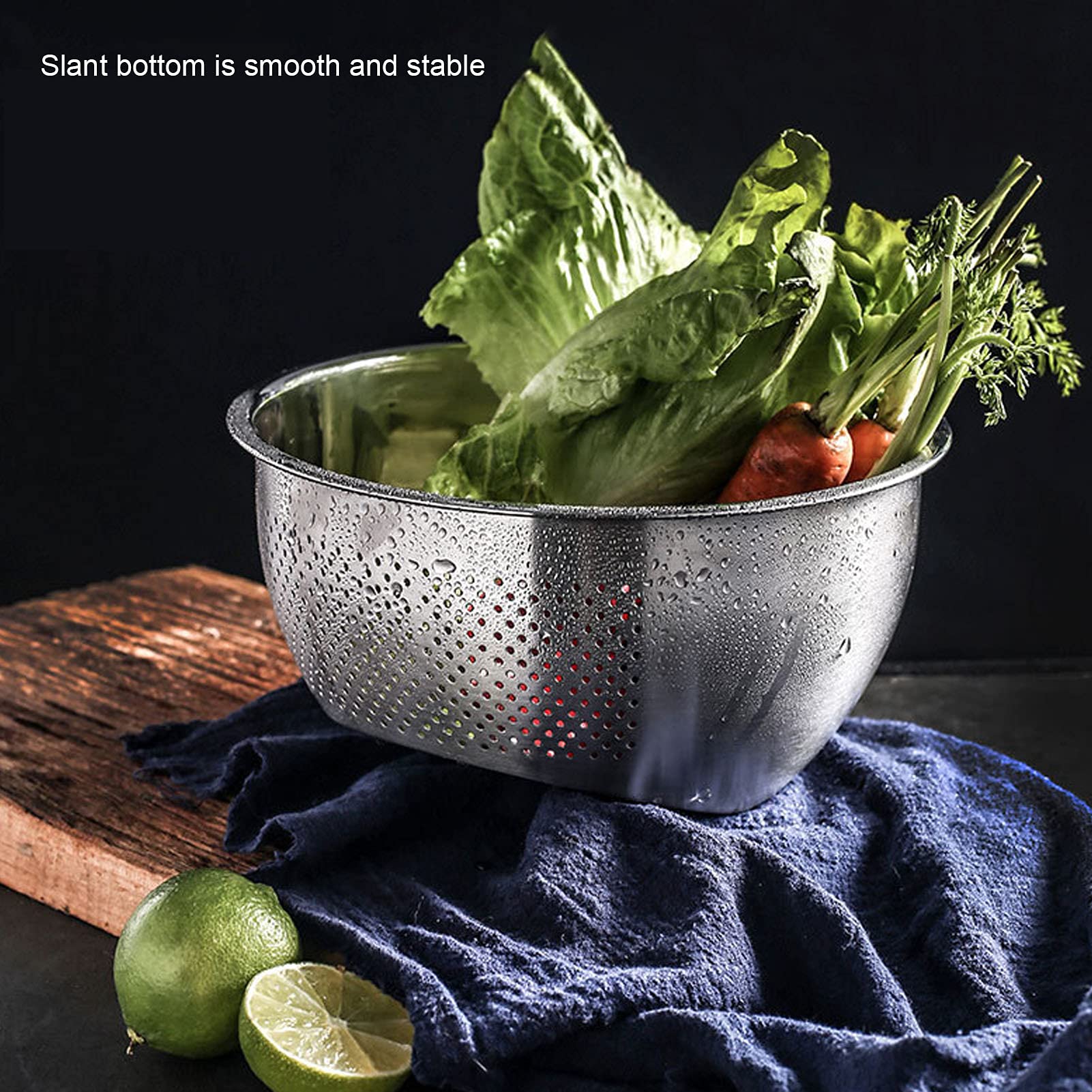 Premium Stainless Steel Rice Washing Bowl - 2-in-1 Multifunctional Colander & Kitchen Strainer with Side Drain Holes for Washing Rice, Vegetables, Fruits, Beans & Pasta - Ideal for Kitchen Prep, Salad Making & Healthy Cooking (Small Size)