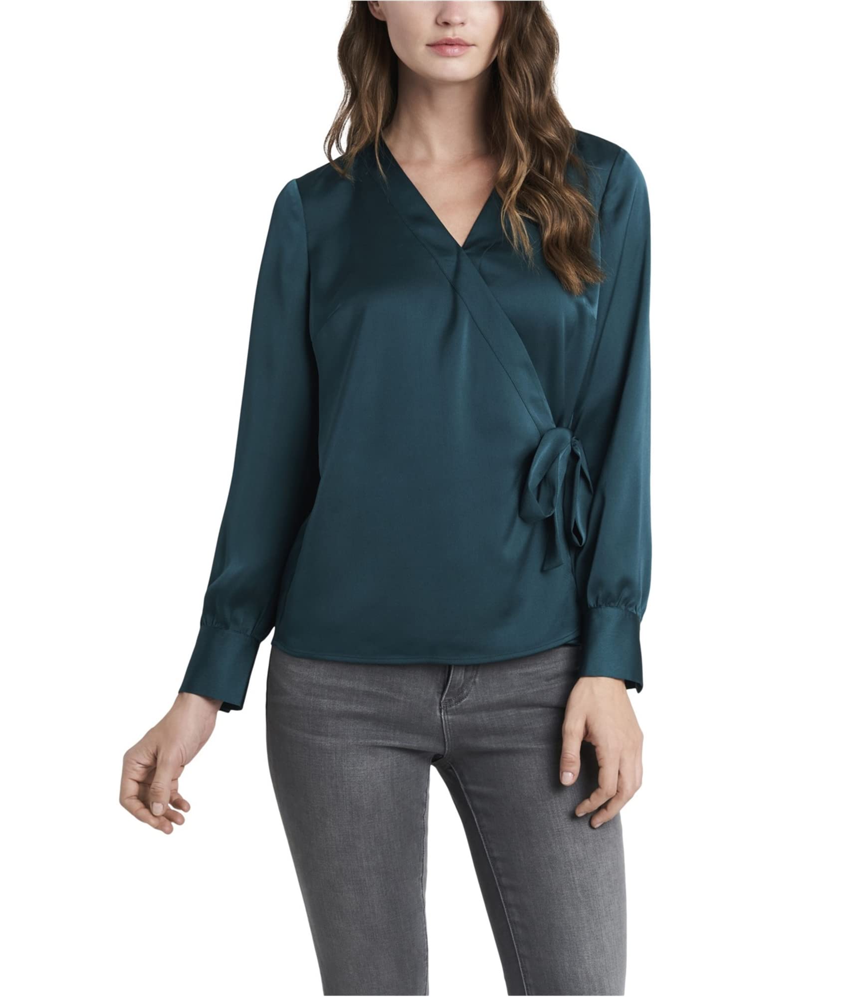 Vince Camuto Women's Solid Wrap Blouse - Elegant Long Sleeve Tunic Top for Work & Casual Wear | Office, Date Night & Everyday Outfits