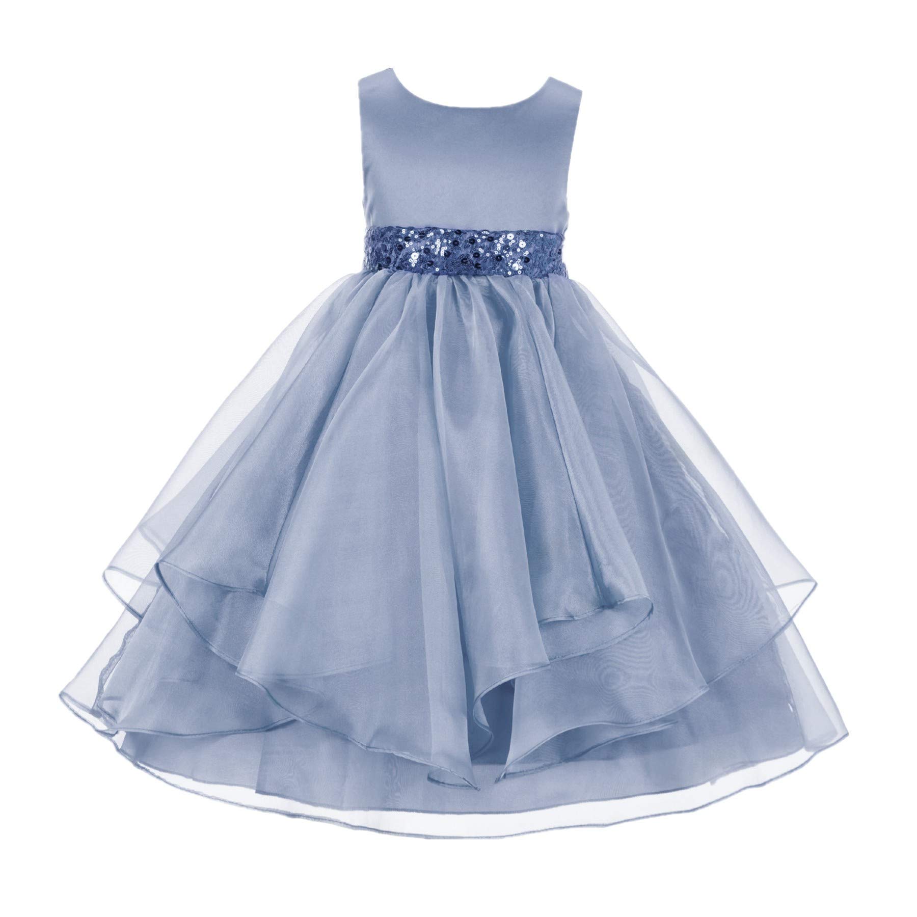 ekidsbridal Asymmetrical Ruffled Organza Sequin Flower Girl Dress for Toddlers - Perfect for Weddings, Pageants & Special Occasions