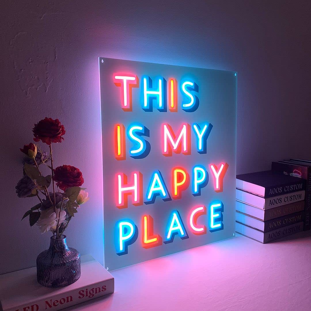 Custom Neon Signs for Room Decor - LED Bedroom Lights, Aesthetic Home & Wedding Decorations, Party & Kitchen Lighting - Perfect for Bedrooms, Living Rooms, Weddings & Parties (This is My Happy Place)