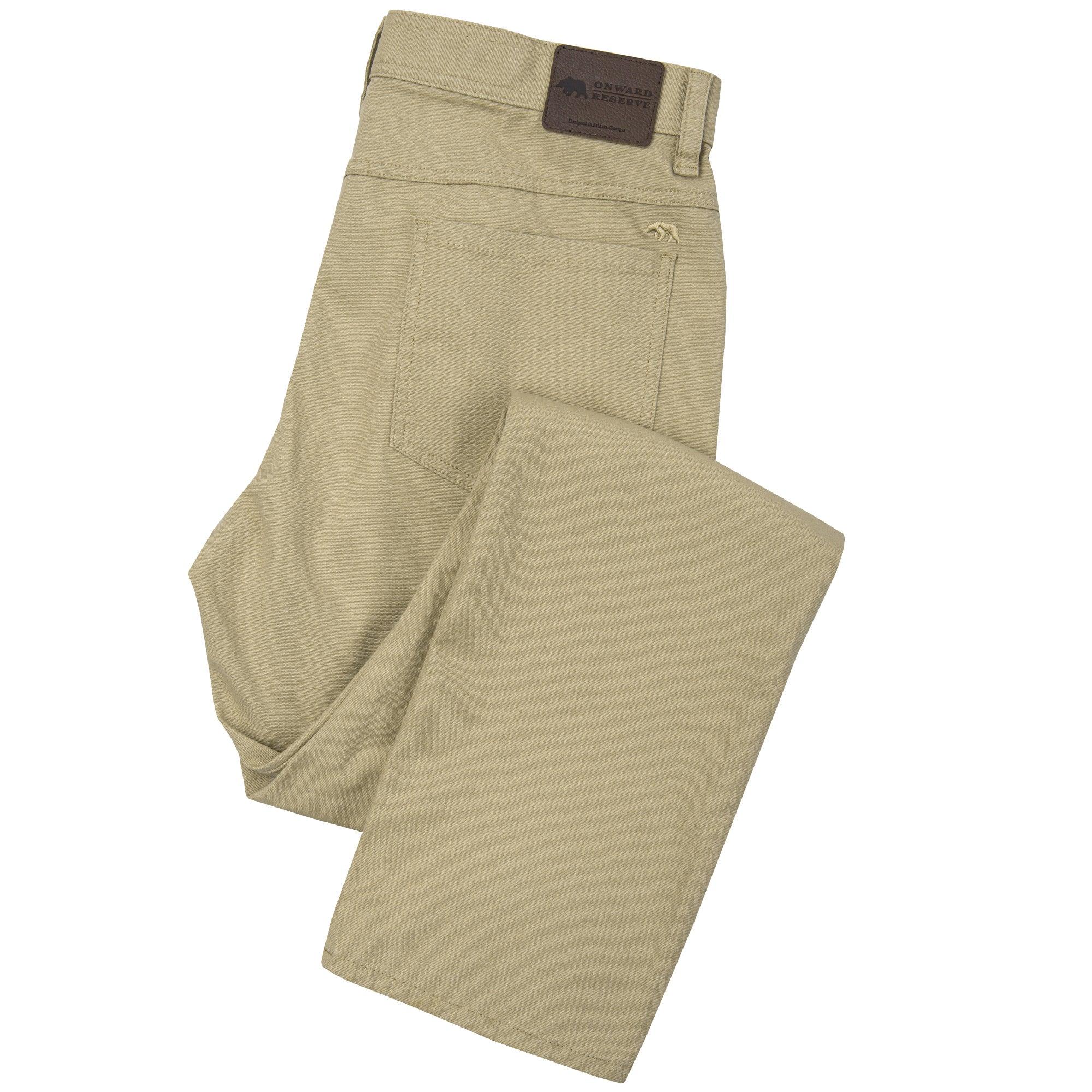 Flex Micro Canvas Five Pocket Stretch Pants for Men - Comfortable Tan Casual Pants for Work, Hiking & Outdoor Activities