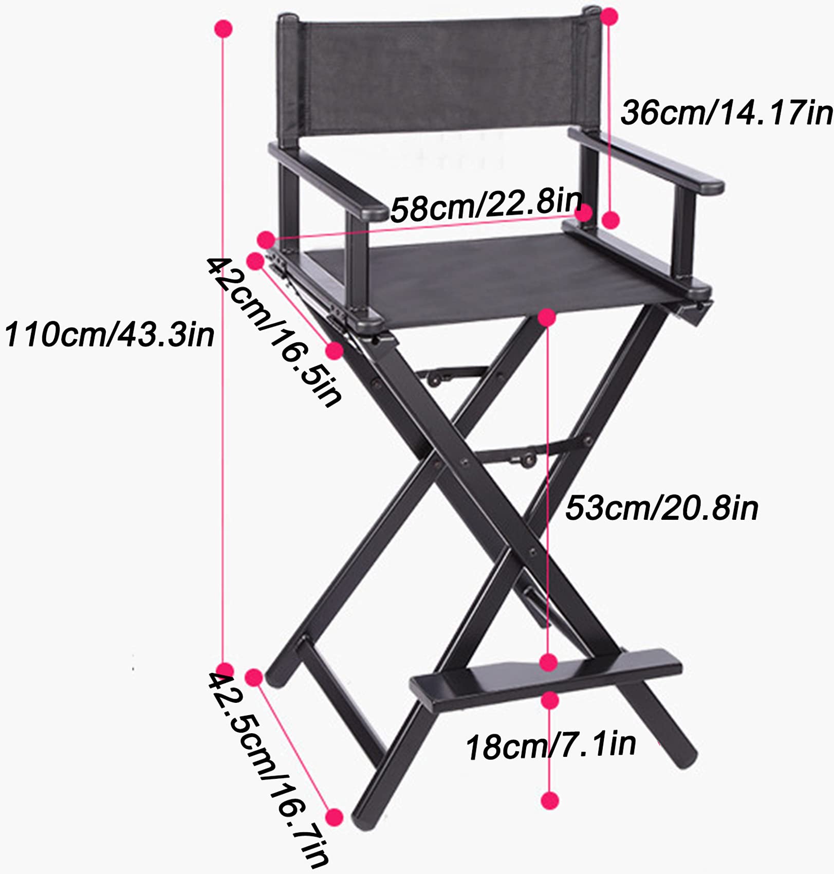 Professional Makeup Artist Chair - Portable Folding Aluminum Director Chair for Salon, Film & Photo Shoots - Lightweight Pink Styling Chair for Beauty Professionals & On-Set Use