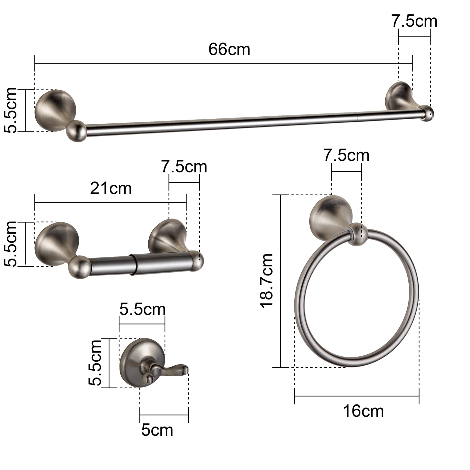 8-Piece Brushed Nickel Adjustable Expandable Bath Towel Bars Set - Wall Mounted Bathroom Hardware & Accessories for Modern Homes, Spas, and Hotels