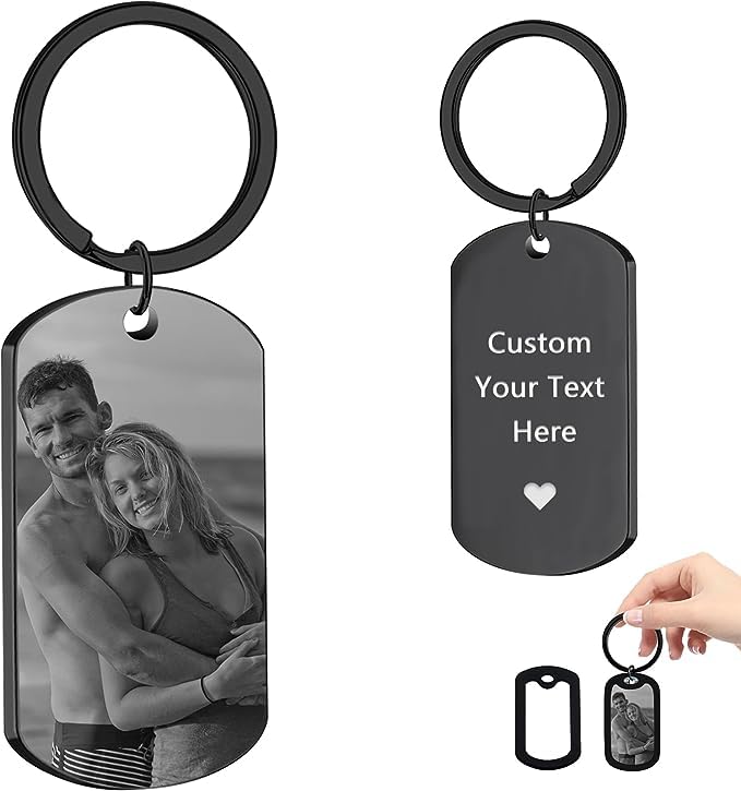Custom Double Sided Laser Engraved Keychain - Personalized Photo & Text Keyring for Men, Women, Couples | Perfect Gift for Boyfriend, Anniversary, Valentine's Day | Everyday Carry, Key Organization & Special Occasions