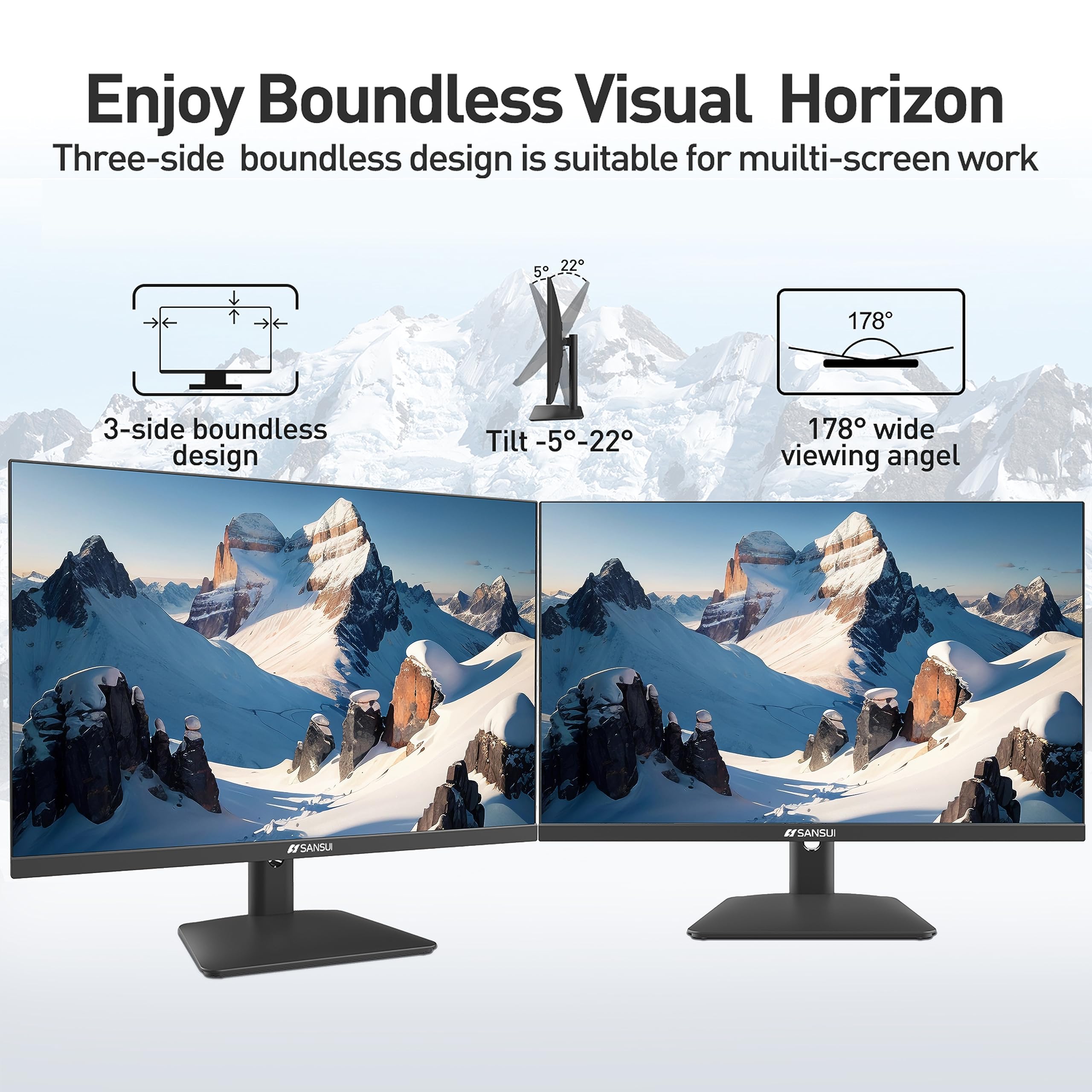 24 Inch IPS HDR10 FHD 1080P 75Hz Computer Monitor with HDMI, DP & VGA Ports - Tilt Adjustable, VESA Mount, Eye Comfort & 178° Wide Viewing Angle - Perfect for Home Office, Gaming & Multimedia (Includes HDMI Cable)