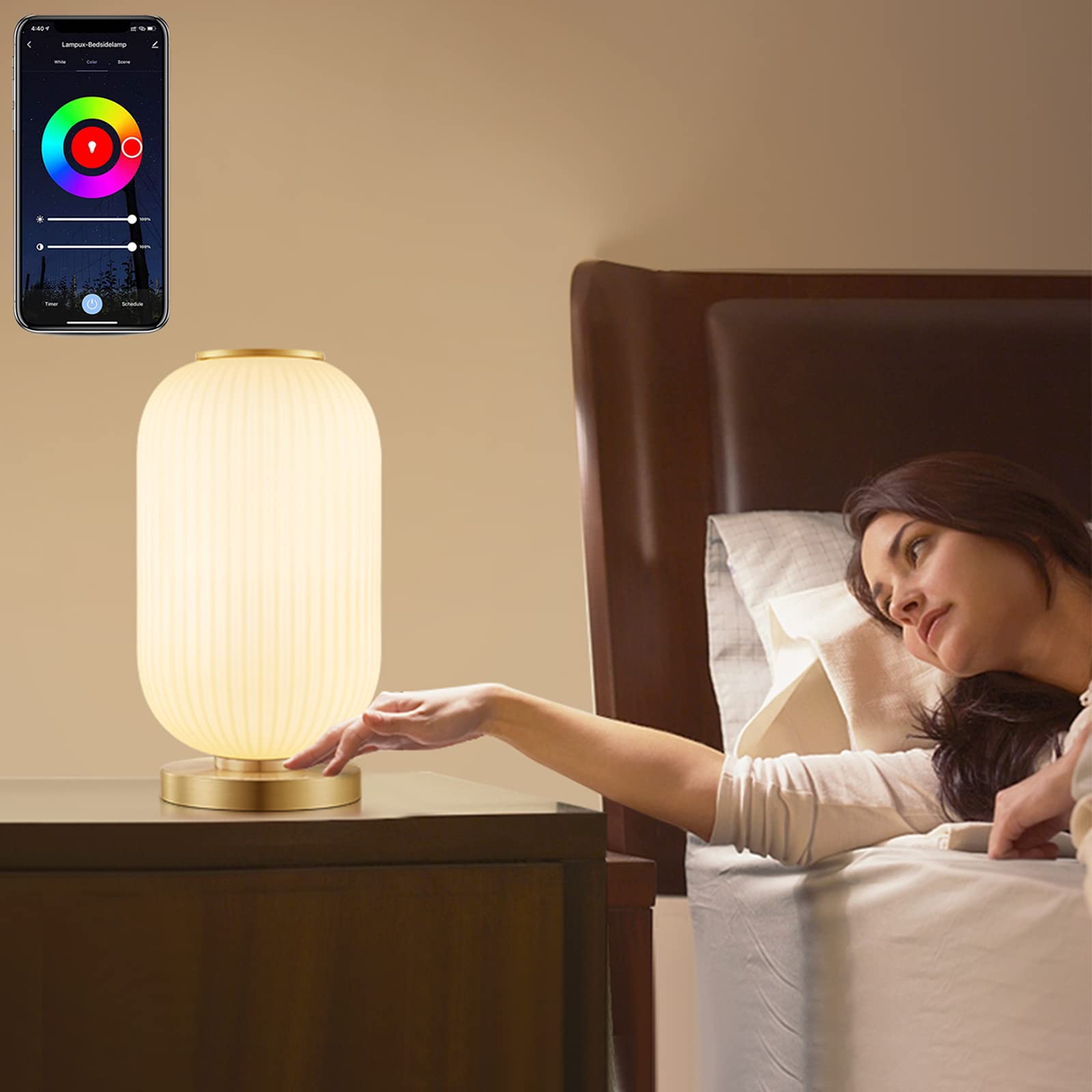 Smart WiFi RGB Bedside Table Lamp - Dimmable Nightstand Light with Tuya App & Voice Control (Alexa/Google Home) for Bedroom, Living Room & Office - Mood Lighting & Reading Lamp