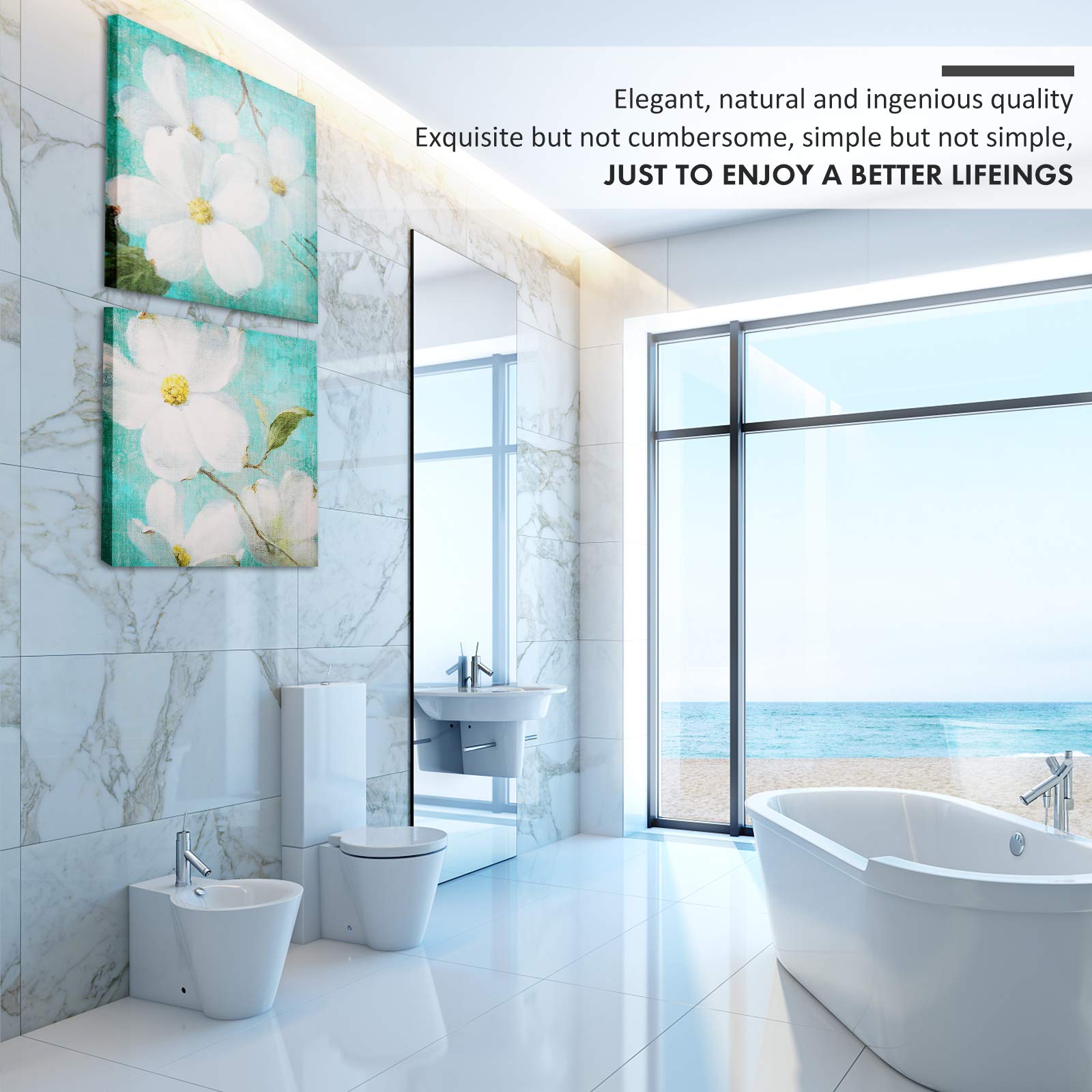 Teal Wall Art Set - Orchid Paintings for Bathroom & Bedroom Decor