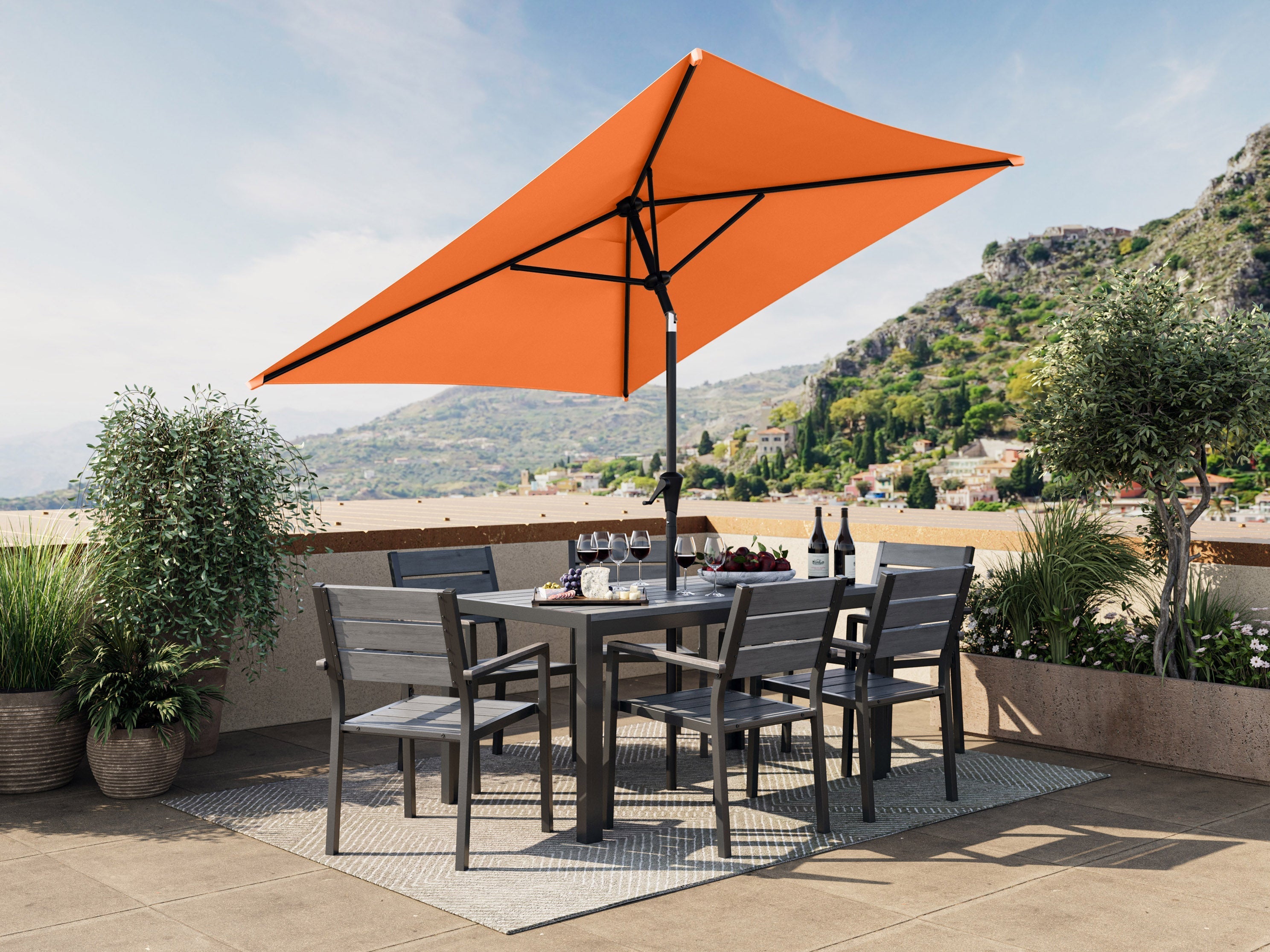 9ft Orange Square Patio Umbrella - UV Protection Outdoor Market Umbrella for Pool, Beach, Garden & Backyard - Heavy Duty Cantilever Umbrella with Wind Vent