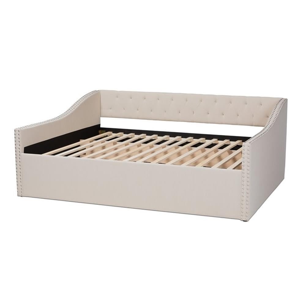 Baxton Studio Haylie Modern Beige Fabric Upholstered Queen Daybed - Contemporary Sofa Bed for Guest Room, Living Room & Small Spaces