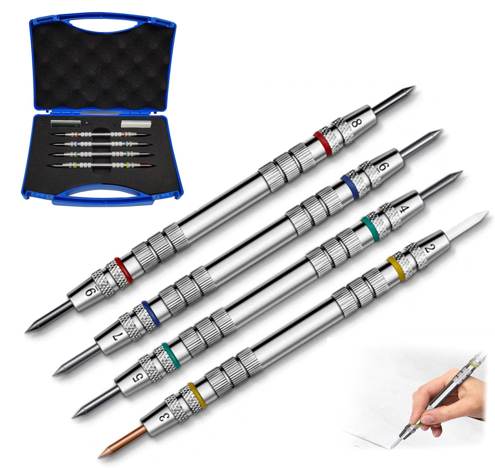 Mohs Hardness Test Kit for Rocks & Minerals - 2-9 Scratch Tester Pen 4-Pack with Storage Box - Gemstone, Glass, Crystal Hardness Testing Tools for Geologists & Collectors - Perfect for Field Work, Classroom Labs & Jewelry Making