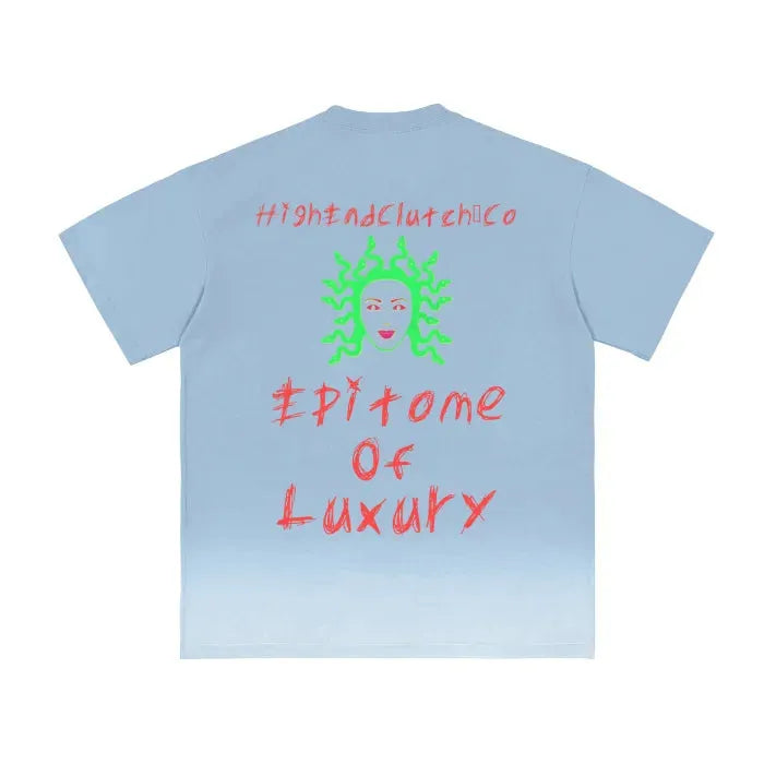 Vintage Washed Blue Gradient T-Shirt - 250 GSM Premium Medusa Graphic Tee for Men & Women | Casual Streetwear, Festival Outfit, Everyday Comfort