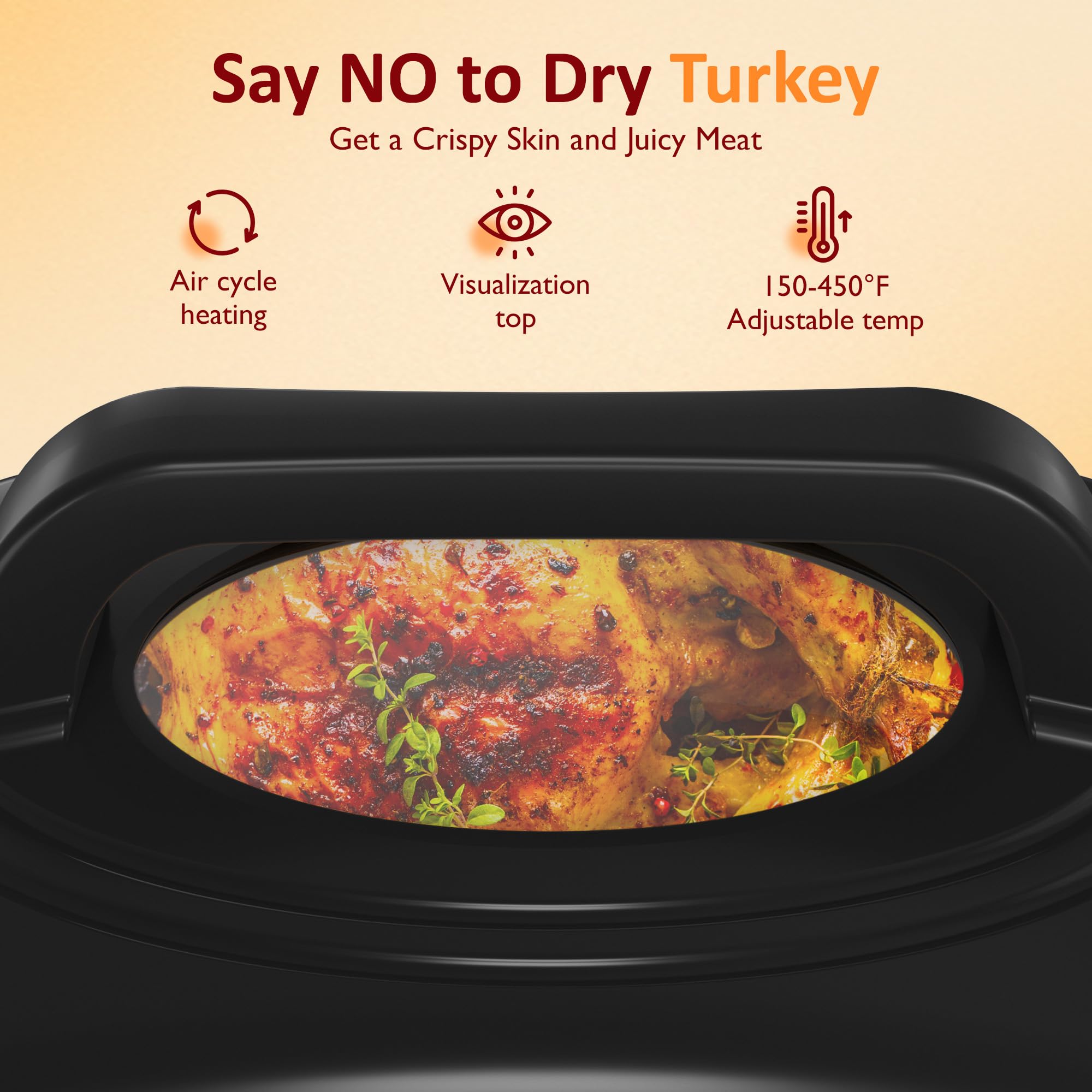 Sunvivi 26 Quart Electric Roaster Oven with Self-Basting Lid - Large Turkey Roaster with Removable Pan & Cool-Touch Handles for Holiday Cooking, Buffet Serving & Family Gatherings - Black