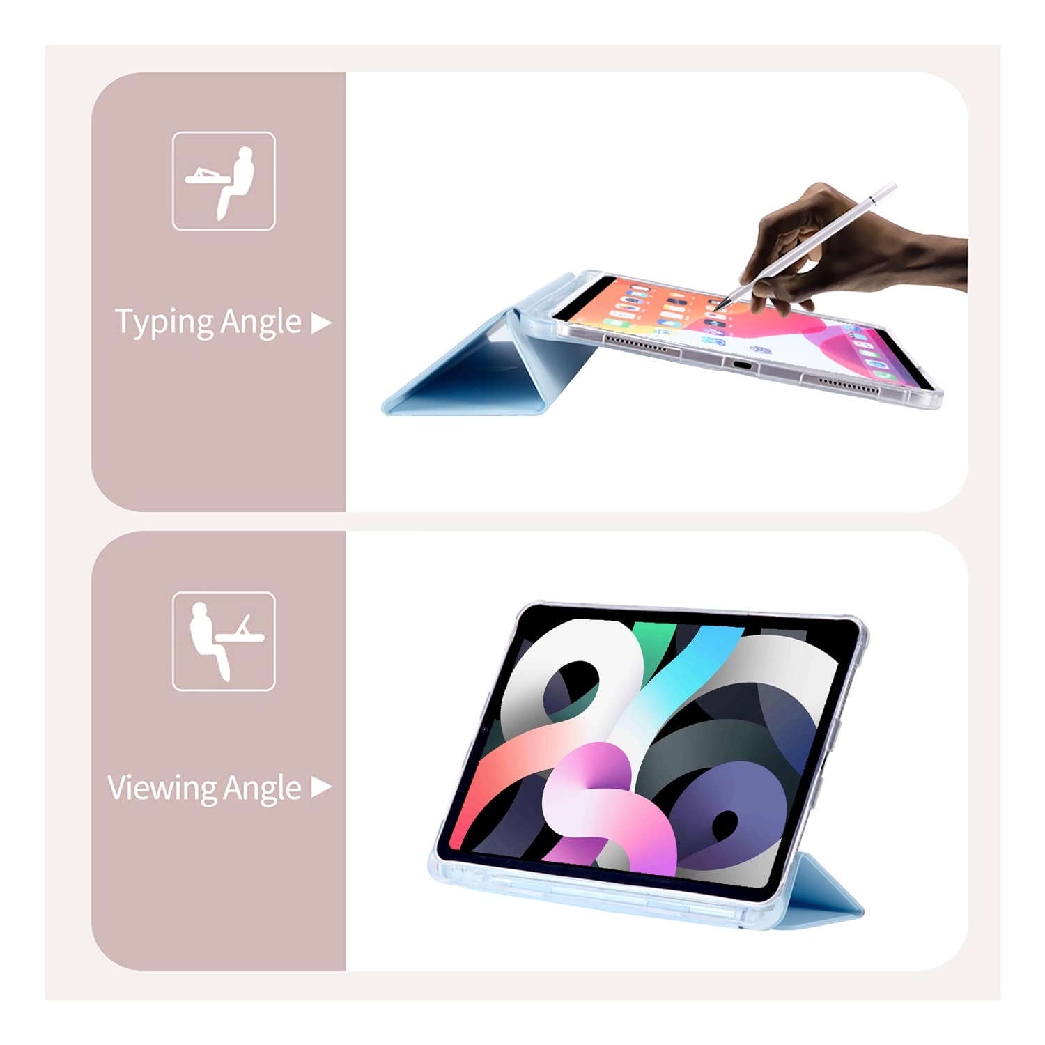 Cute Kawaii Bunny iPad Air 3 Case with Pencil Holder - Auto Sleep/Wake Function - Blue Leather & Clear Soft TPU Back Cover for iPad Pro 10.5 Inch (2017 Model) - Perfect for School, Work & Travel Protection