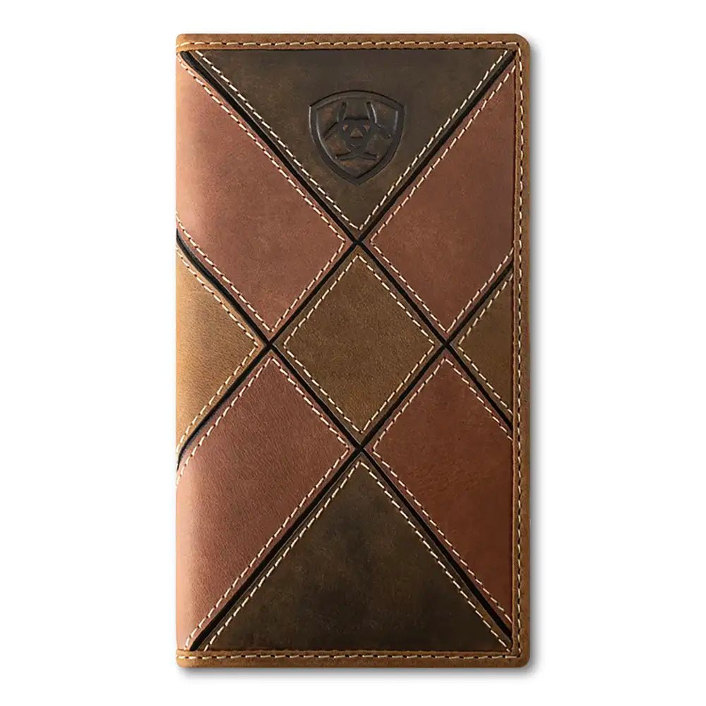 Ariat Patchwork Embossed Genuine Leather Men's Rodeo Wallet - Western Style Bifold Wallet for Cowboy, Rancher & Outdoor Enthusiasts