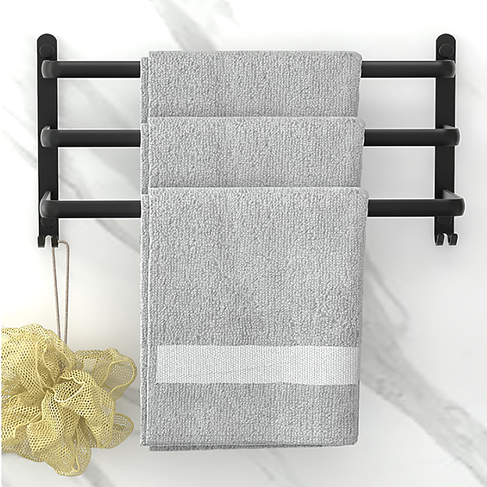 Premium 3-Tier Matte Black Aluminum Ladder Towel Rack - Wall Mounted Bathroom Towel Holder & Shelf for Kitchen, Shower, Spa - Durable & Stylish Storage Solution (50cm)