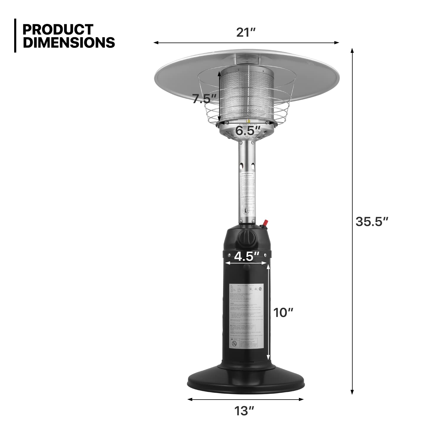 MoNiBloom 11,000 BTU Portable Outdoor Patio Heater - Standing Floor Heater with Ignition System for Garden, Porch, Deck & Backyard Parties (Black) | Perfect for Cold Weather Gatherings & Outdoor Dining