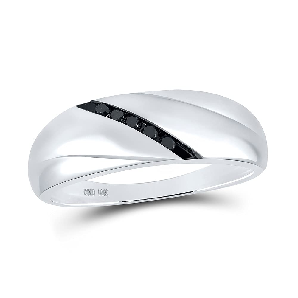 10K White Gold Men's Round Black Enhanced Diamond Wedding Band Ring - 1/8 CTTW - Perfect for Anniversary Gifts, Engagement Rings & Special Occasions